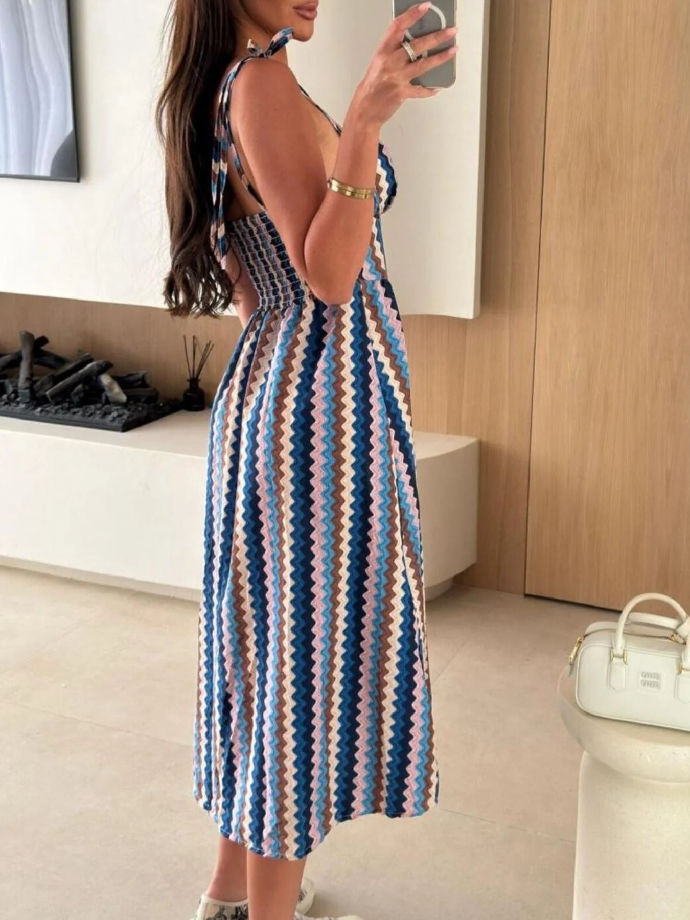 Striped Tie-Shoulder Midi Dress - Image 5