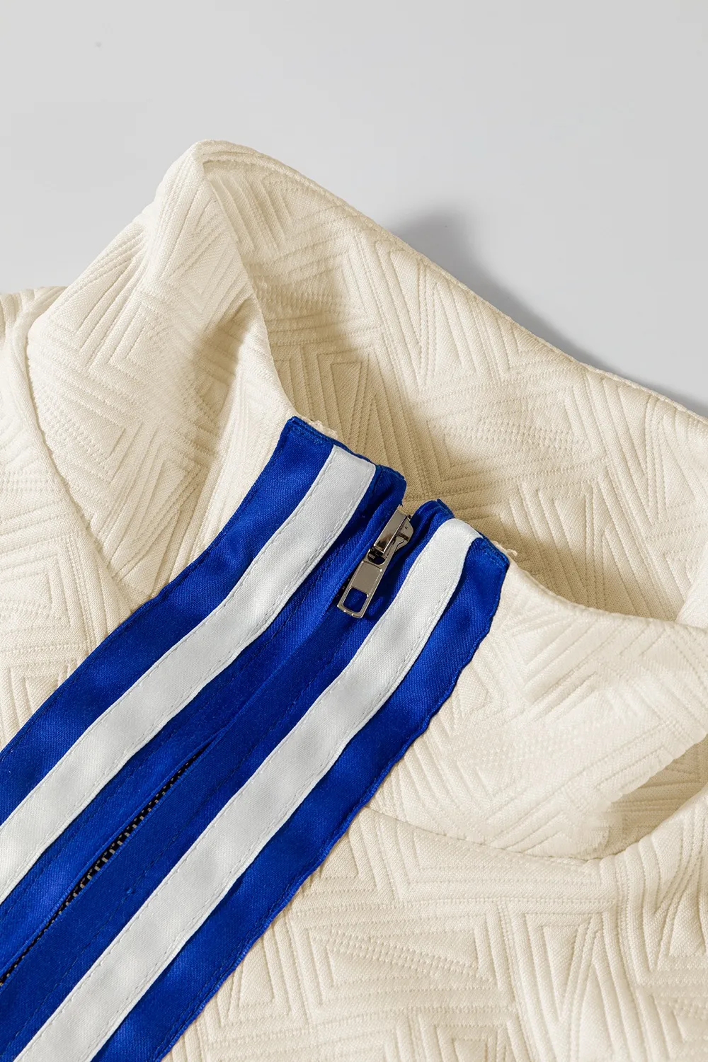Striped Trim Textured Quarter Zipper Short Sleeve Top - Image 5