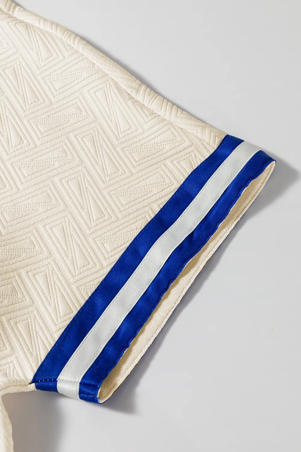 Striped Trim Textured Quarter Zipper Short Sleeve Top - Image 7