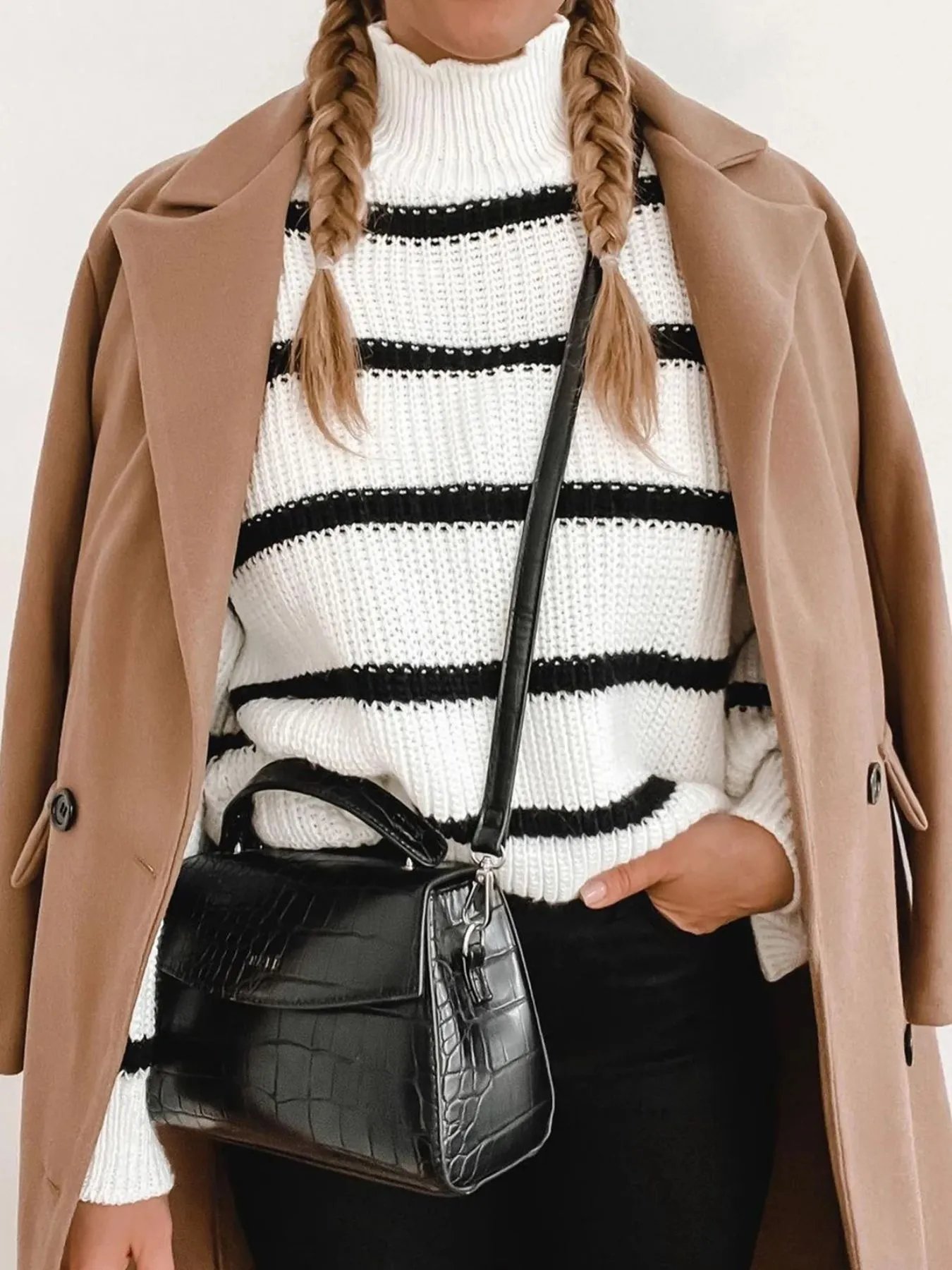 Striped Turtleneck Long Sleeve Sweater - Image 6