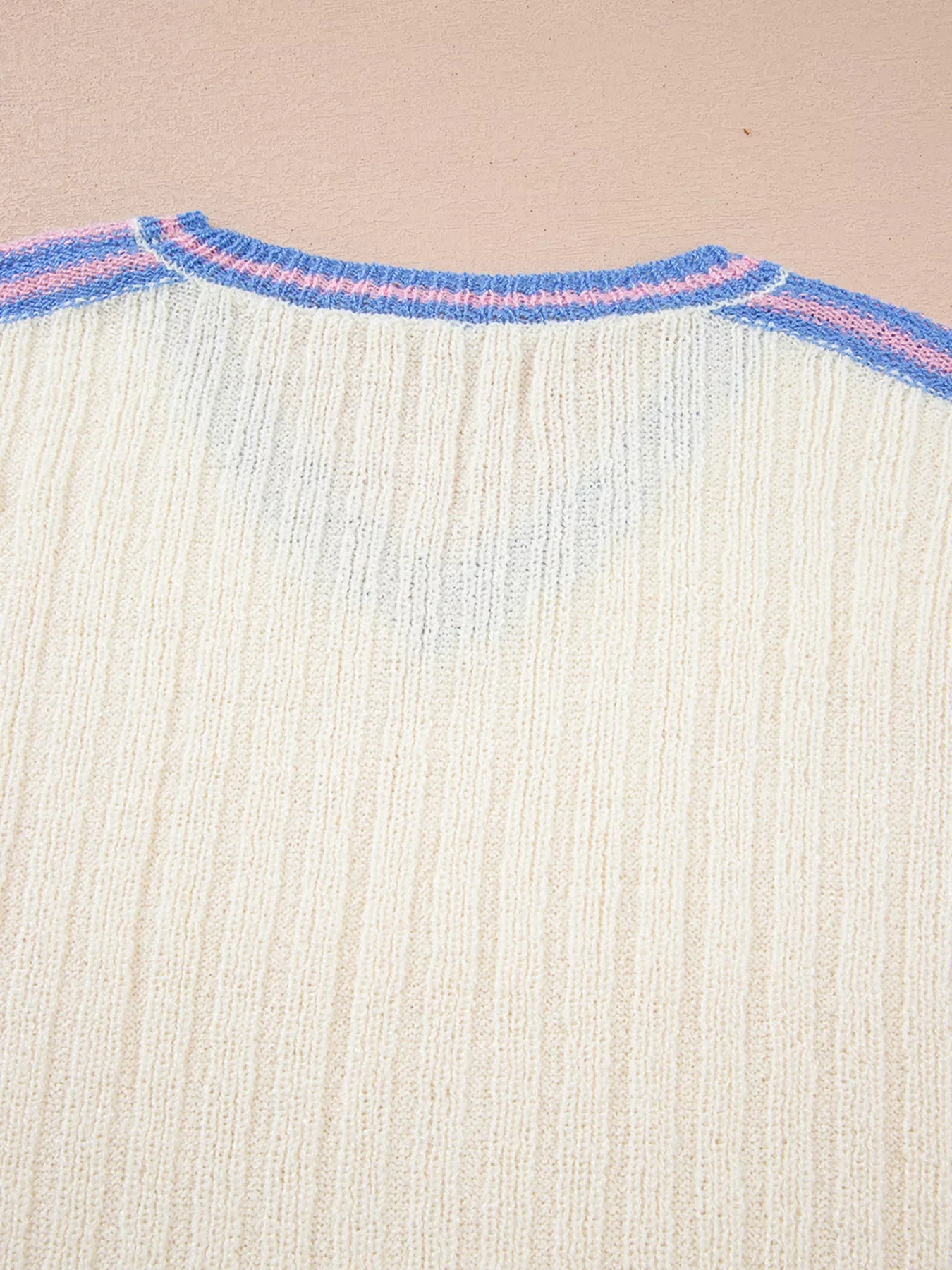 Striped V Neck Dolman Sleeve Rib Knit Oversized Sweater with Slits - Image 10