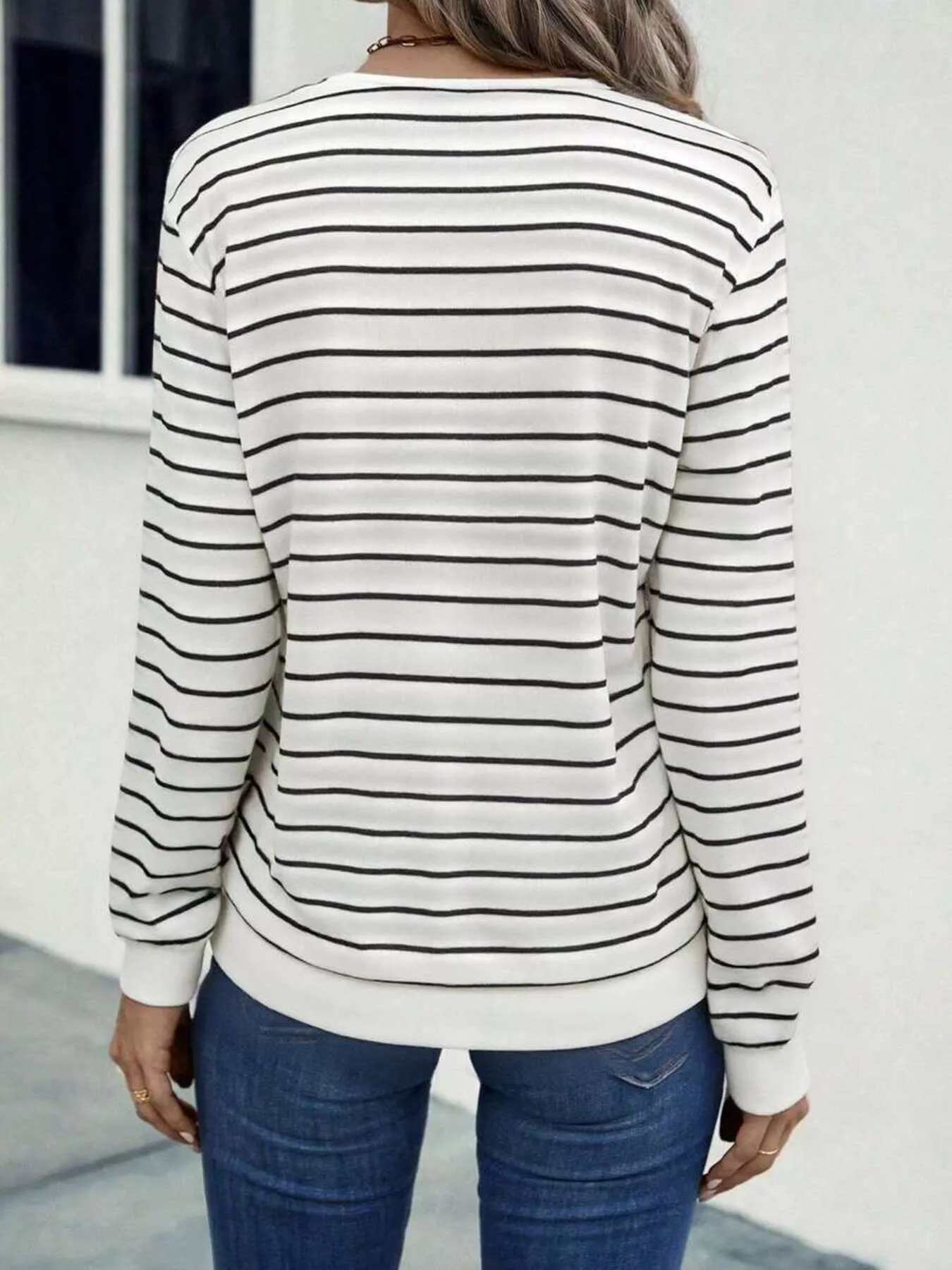 Striped V-Neck Long Sleeve T-Shirt - Image 6