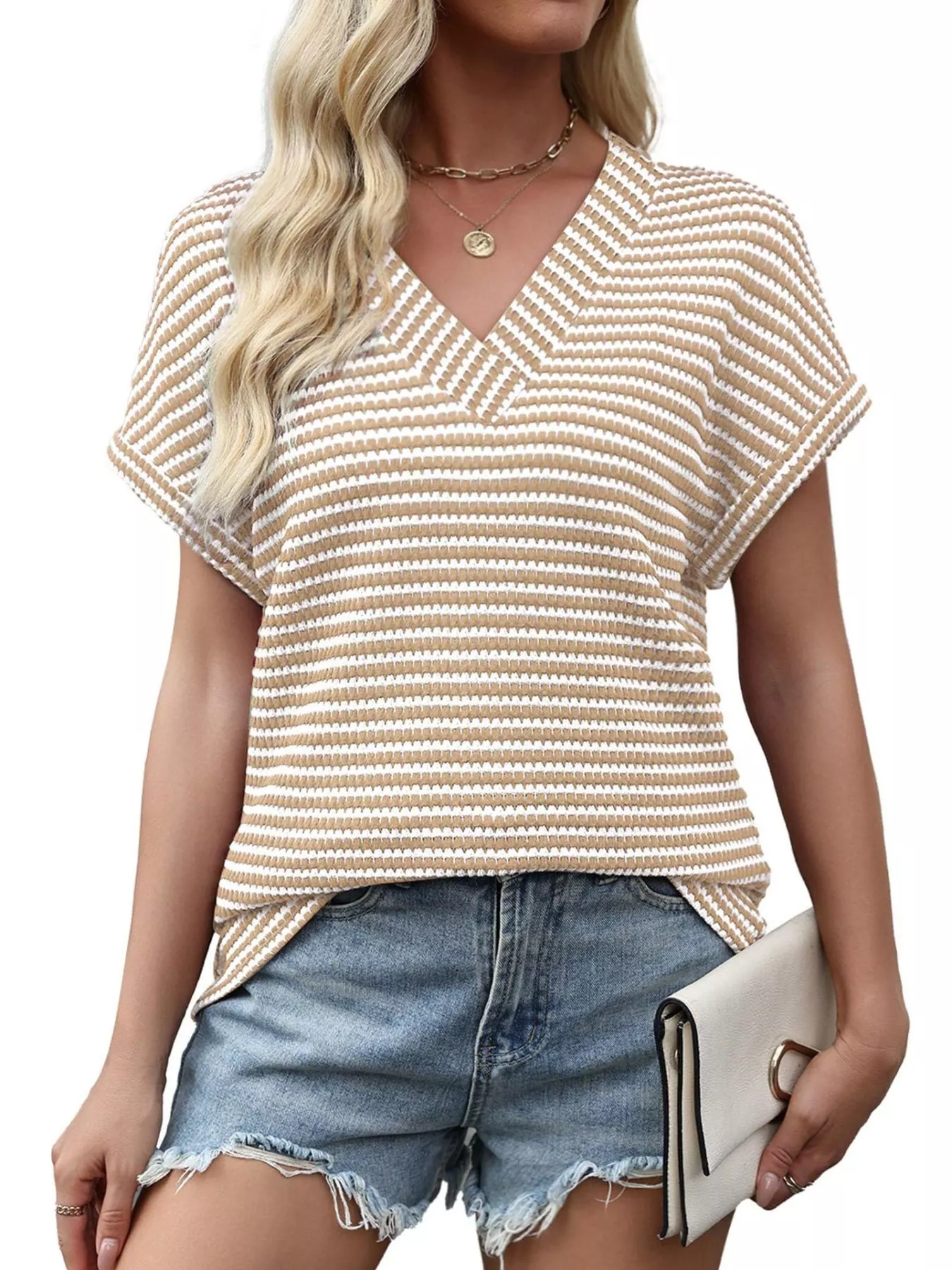 Striped V-Neck Relaxed Fit T-Shirt - Image 2