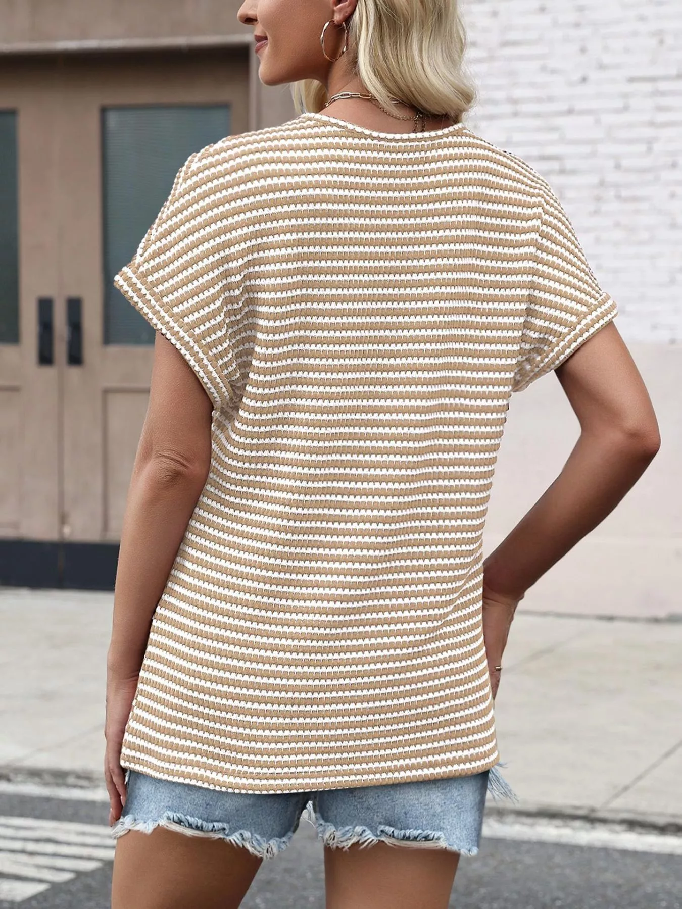 Striped V-Neck Relaxed Fit T-Shirt - Image 4