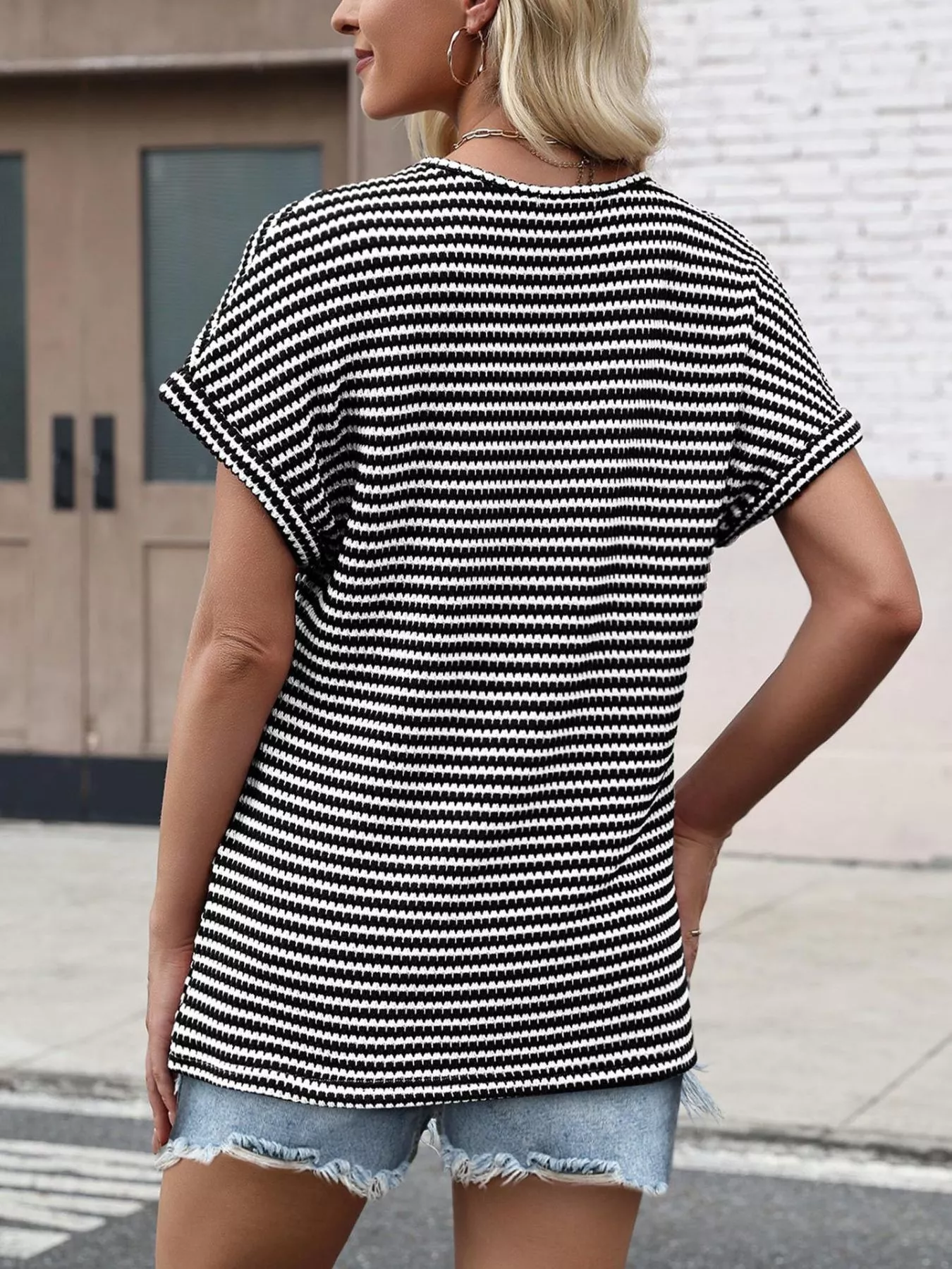 Striped V-Neck Relaxed Fit T-Shirt - Image 7