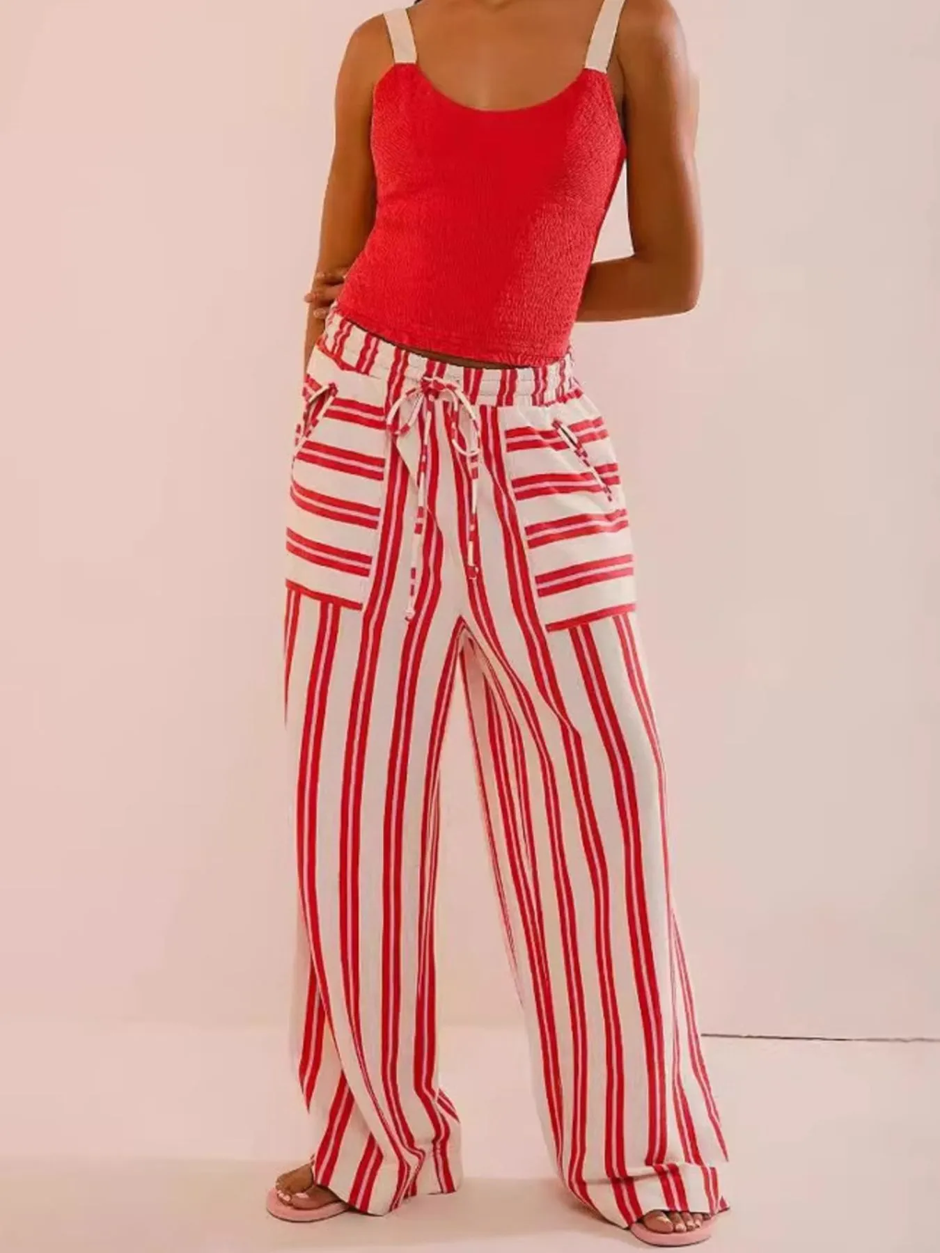 Striped Wide-Leg Drawstring Pants - Image 10