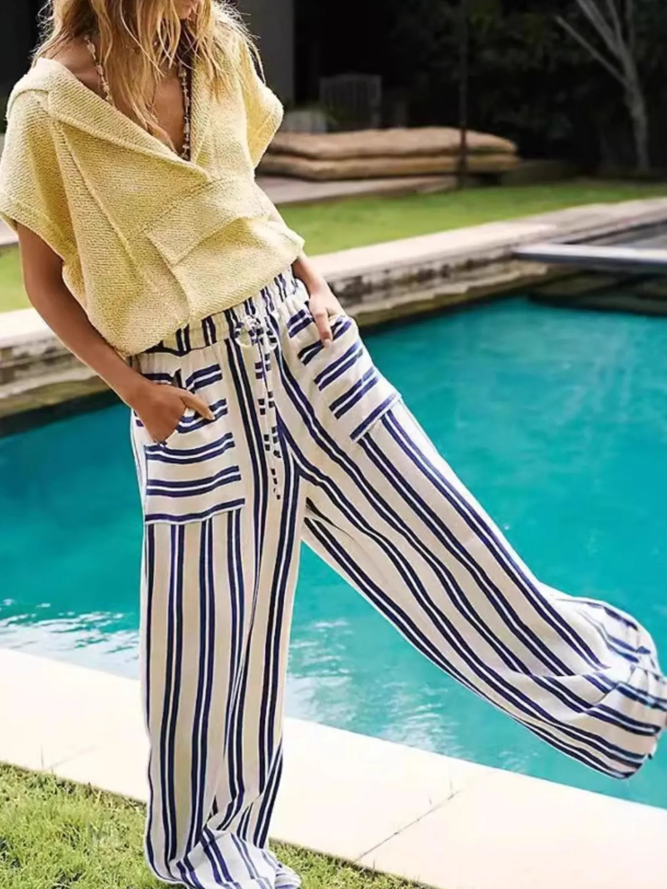 Striped Wide-Leg Drawstring Pants - Image 2
