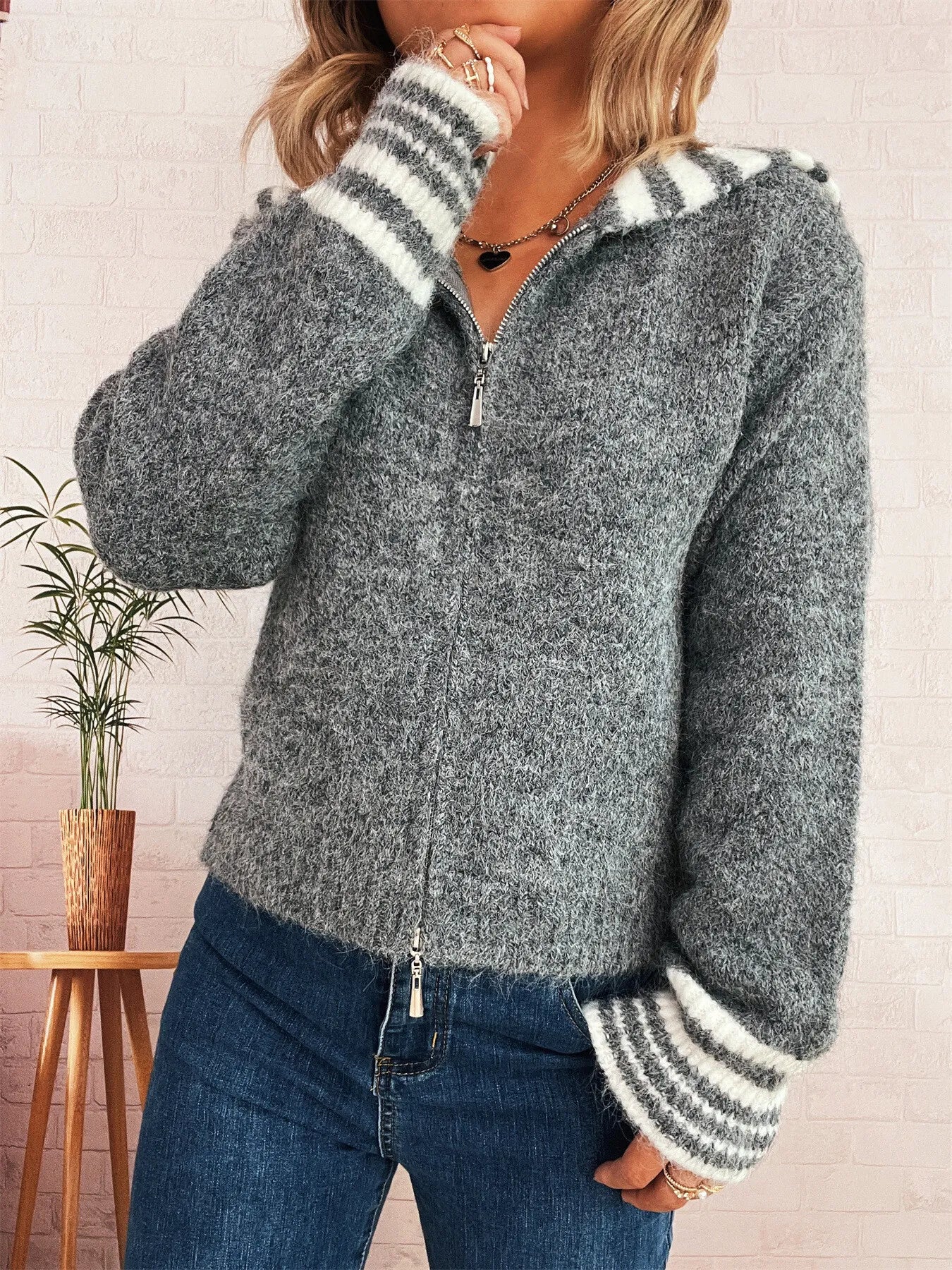 Striped Zip-Up Cardigan - Image 3