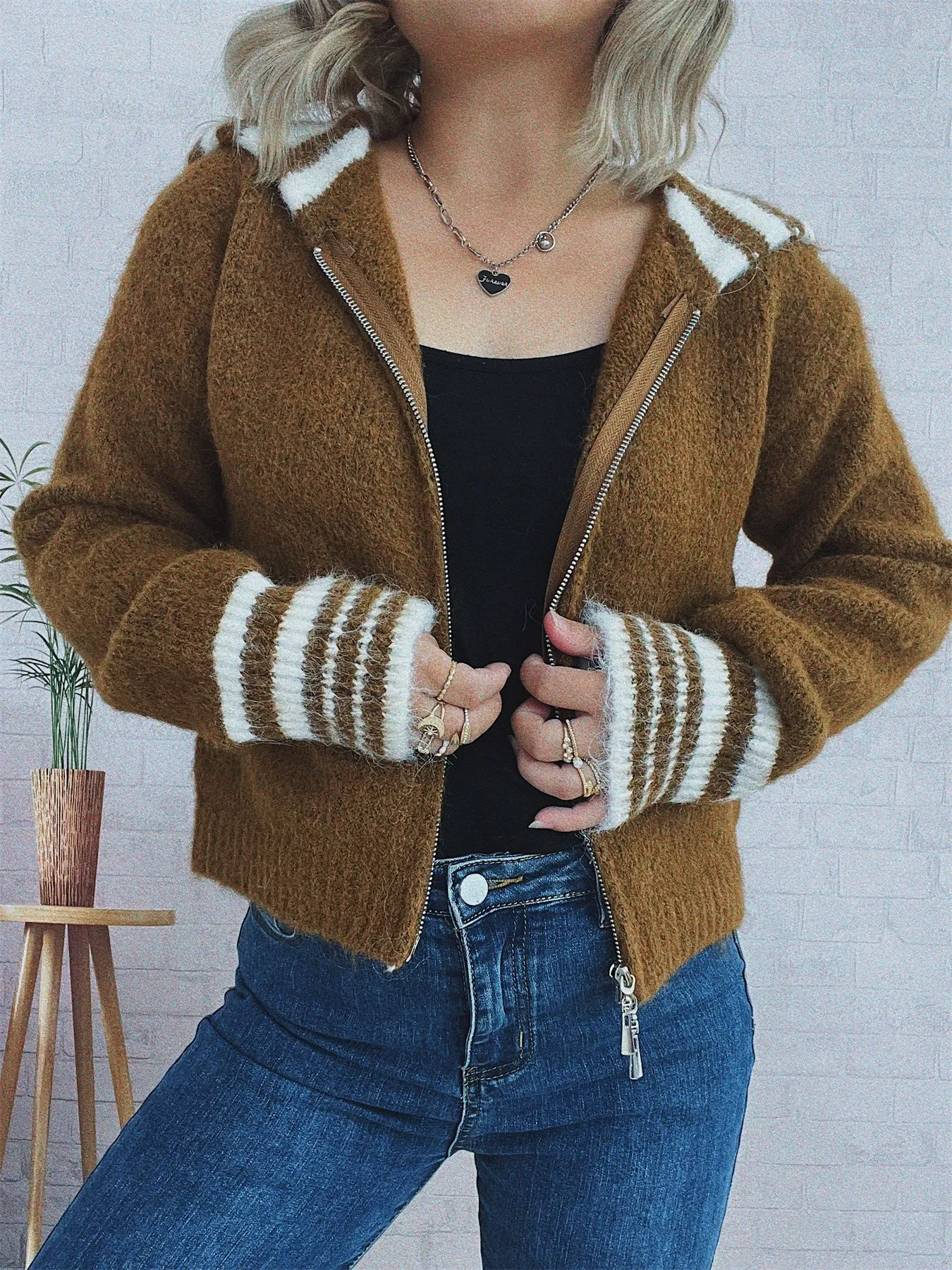 Striped Zip-Up Cardigan - Image 9