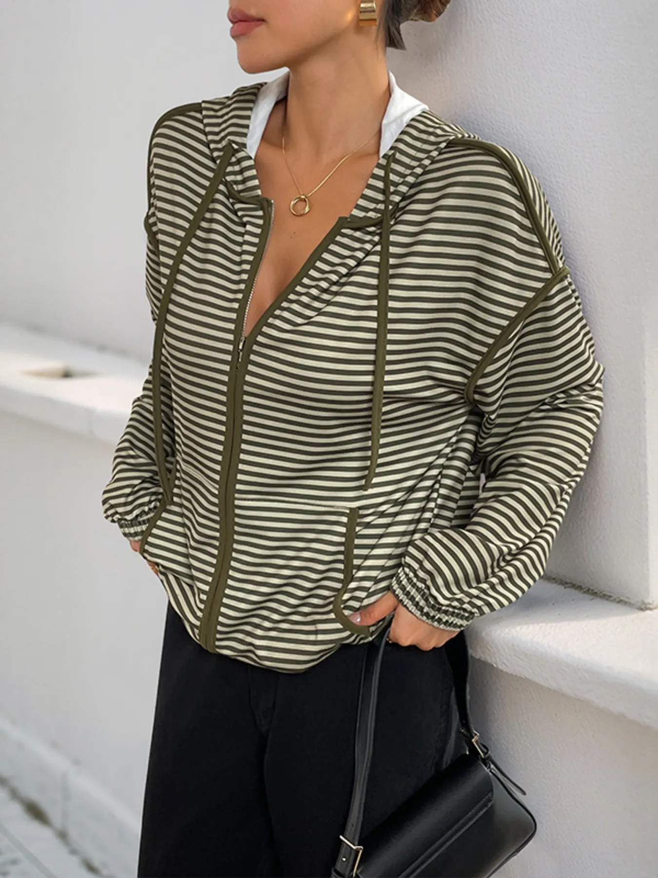 Striped Zip Up Oversized Hoodie - Image 5