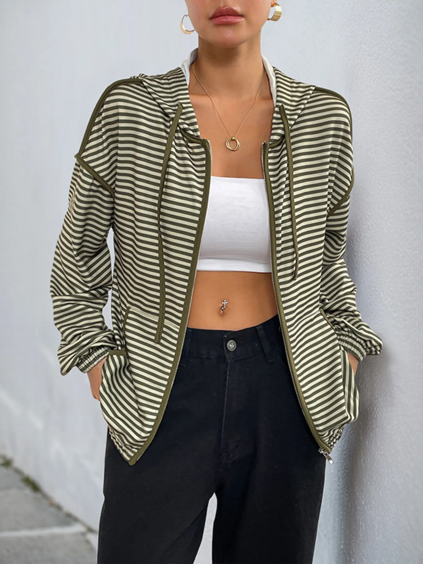 Striped Zip Up Oversized Hoodie - Image 7