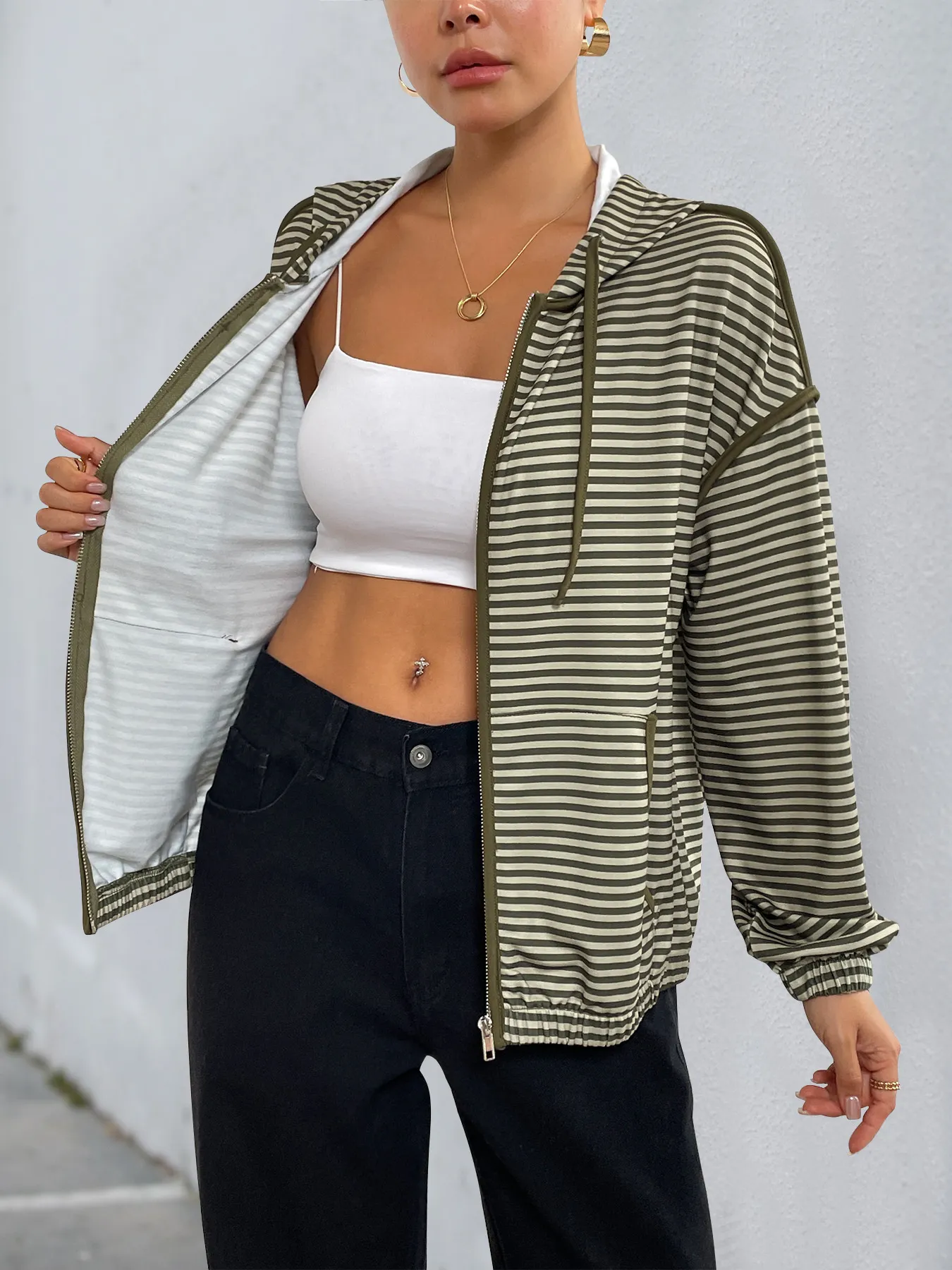 Striped Zip Up Oversized Hoodie - Image 8