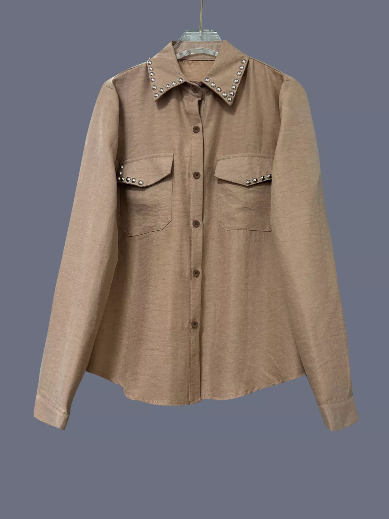 Studded Button Up Shirt with Chest Pockets - Image 4