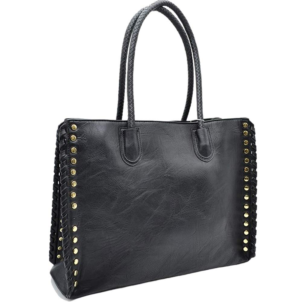 Studded Faux Leather Whipstitch Shoulder Bag Tote Bag - Image 2