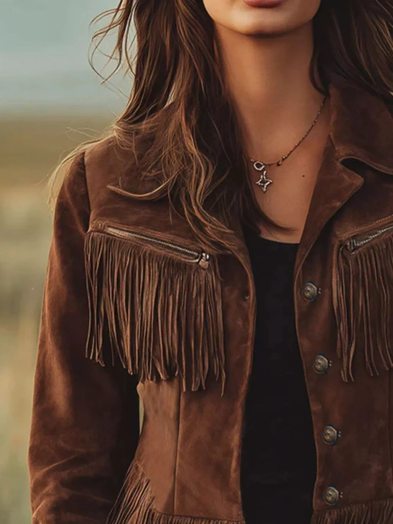 Suede Fringe Button Up Jacket - Image 2