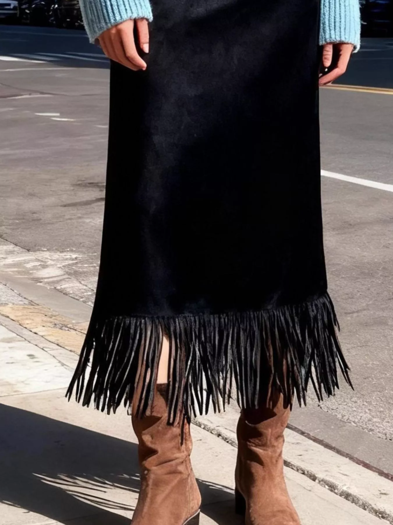 Suede Fringe Midi Skirt - Image 10