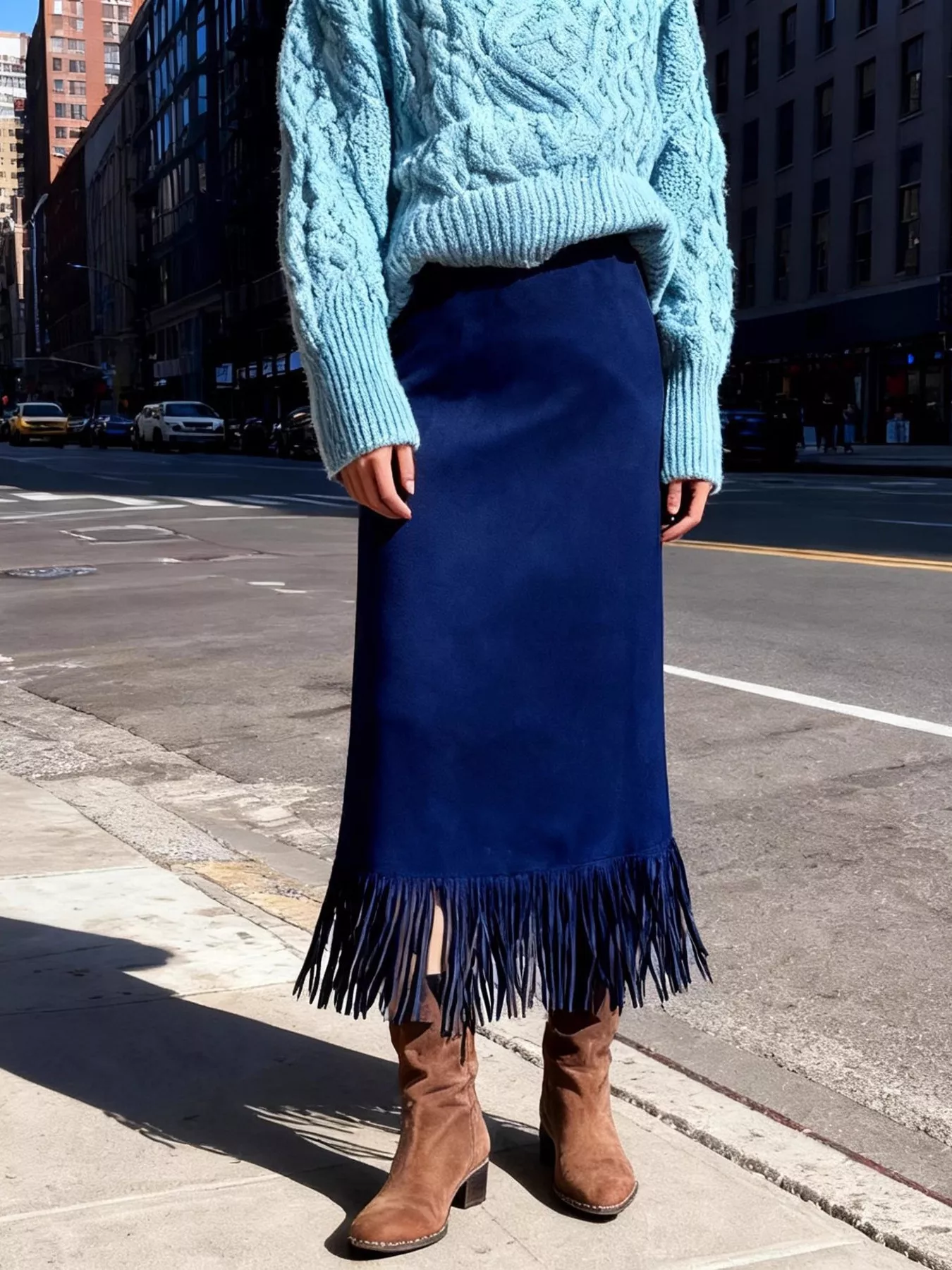 Suede Fringe Midi Skirt - Image 14