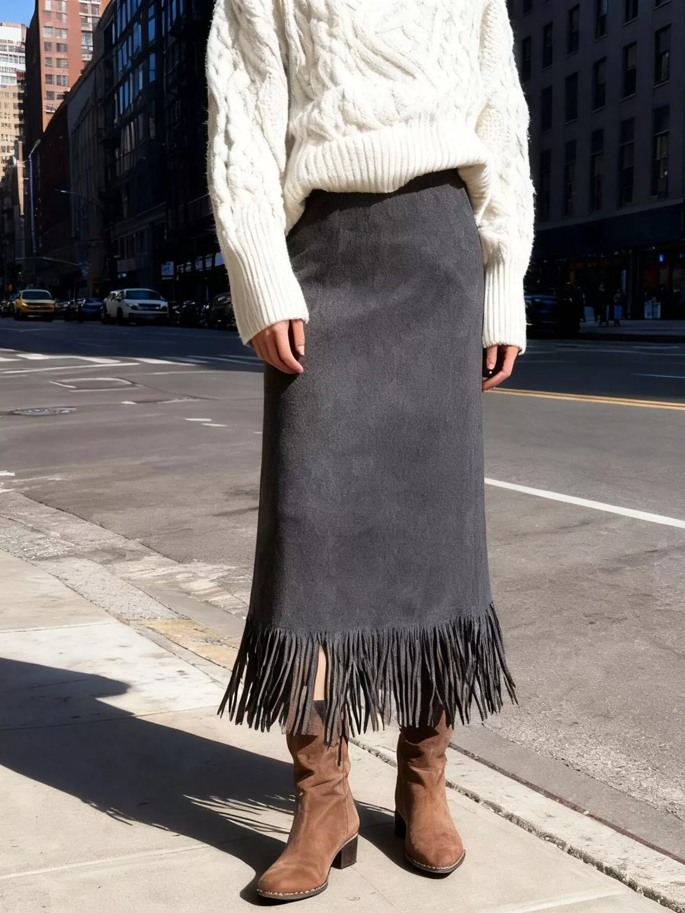 Suede Fringe Midi Skirt - Image 15