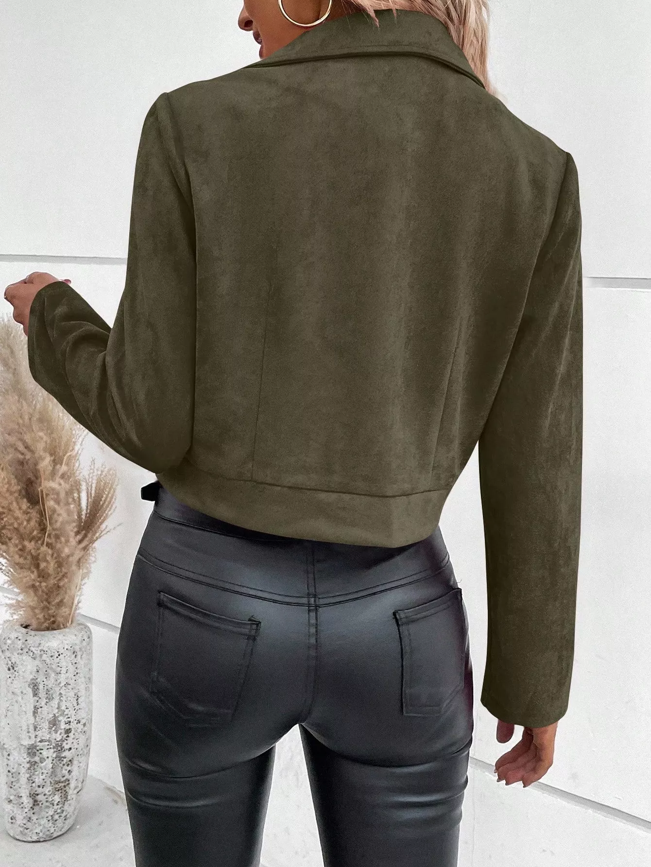 Suede Moto Jacket with Zip Detail - Image 18