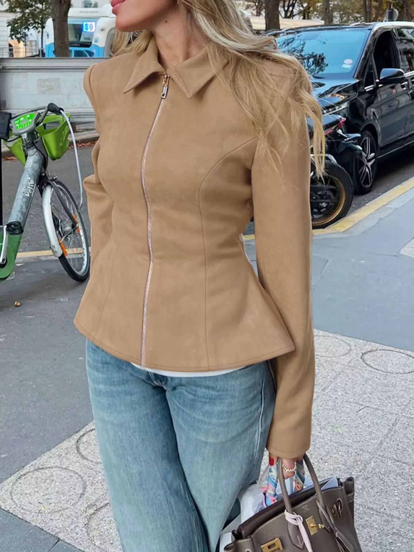 Suede Zip-Up Fitted Jacket - Image 4
