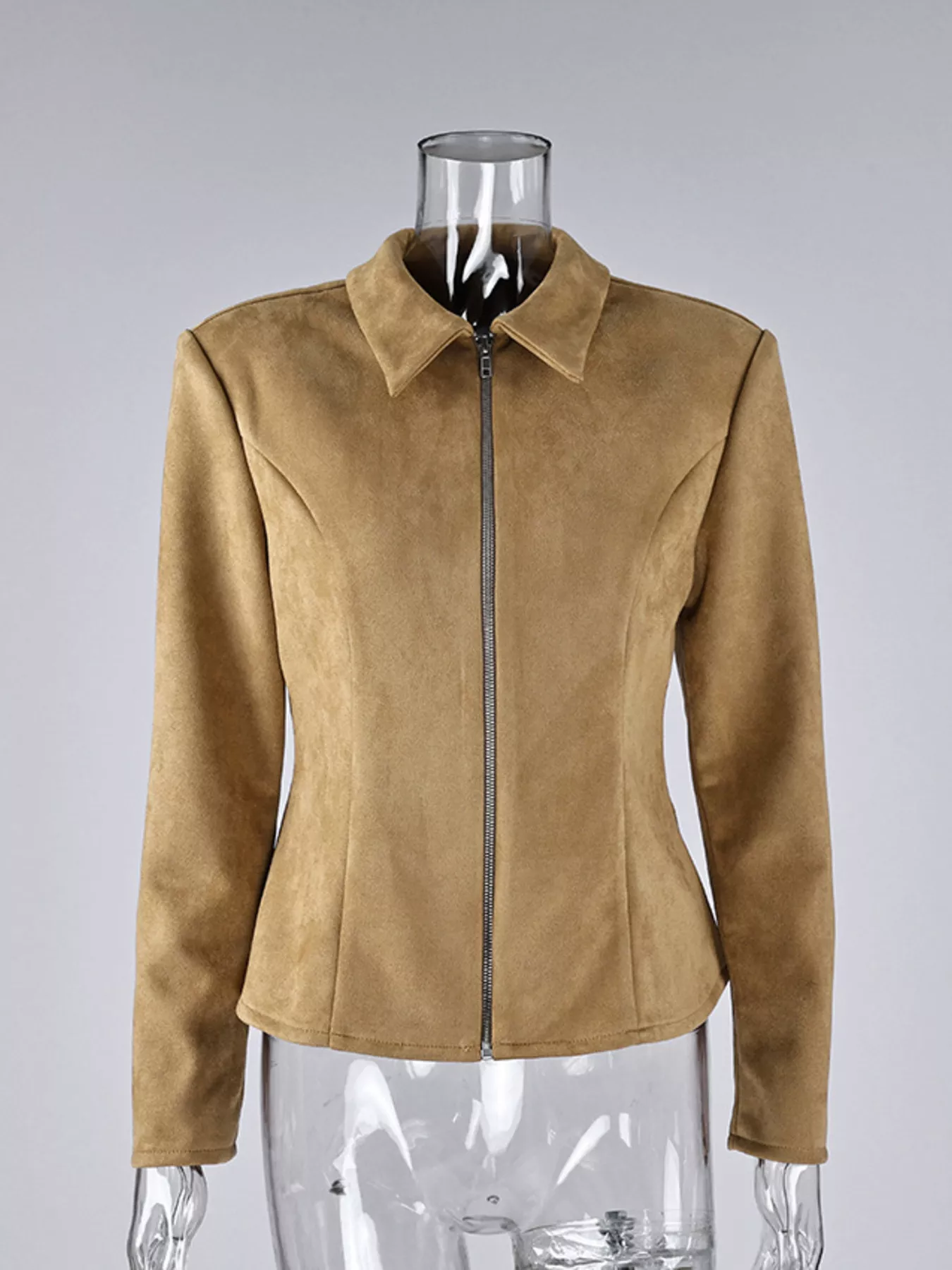 Suede Zip-Up Fitted Jacket - Image 5