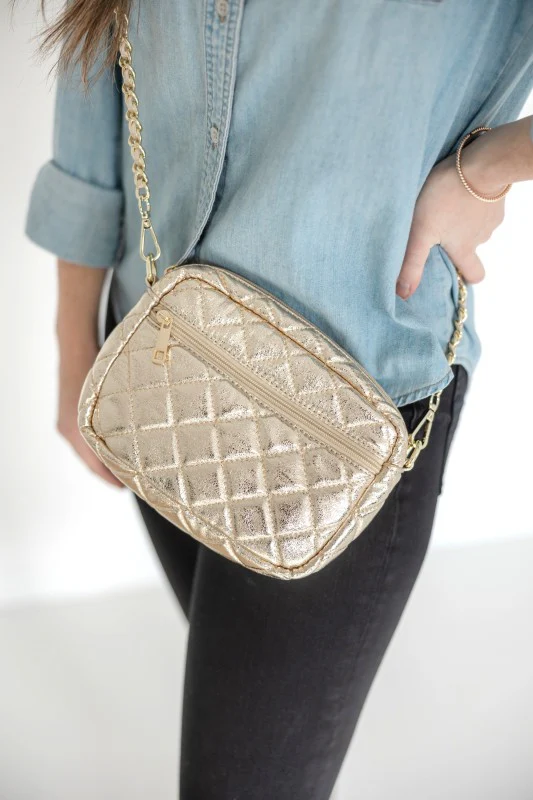 SueEllen Quilted Small Crossbody Bag with Gold Cha - Image 2
