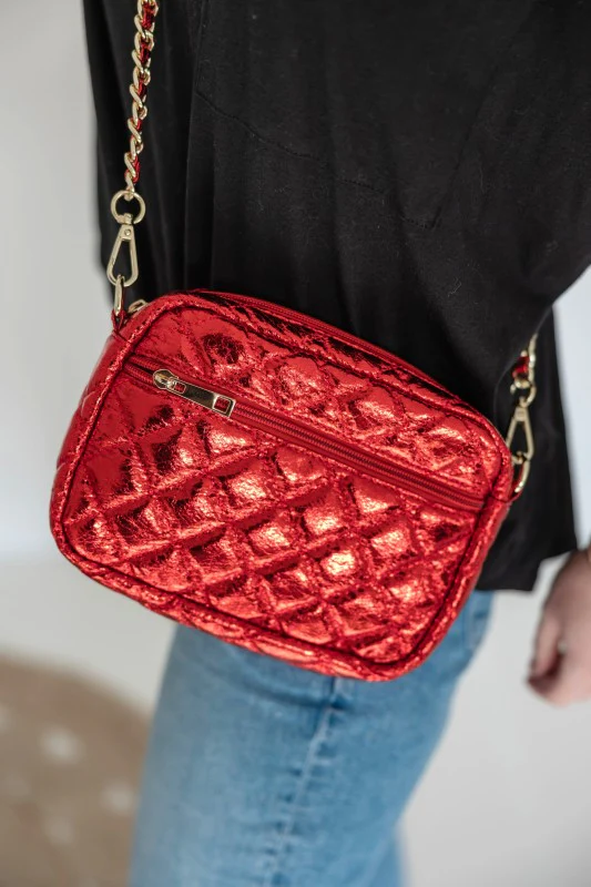 SueEllen Quilted Small Crossbody Bag with Gold Cha - Image 32