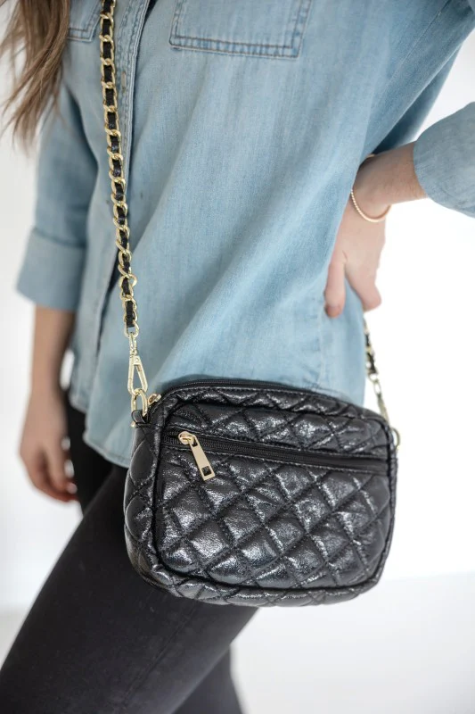 SueEllen Quilted Small Crossbody Bag with Gold Cha - Image 5