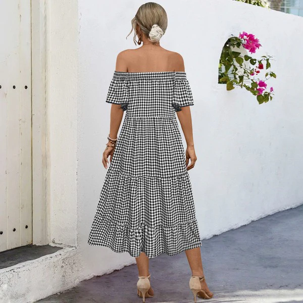 Summer Dress for Women Plaid Puff Sleeves Dress - Image 8