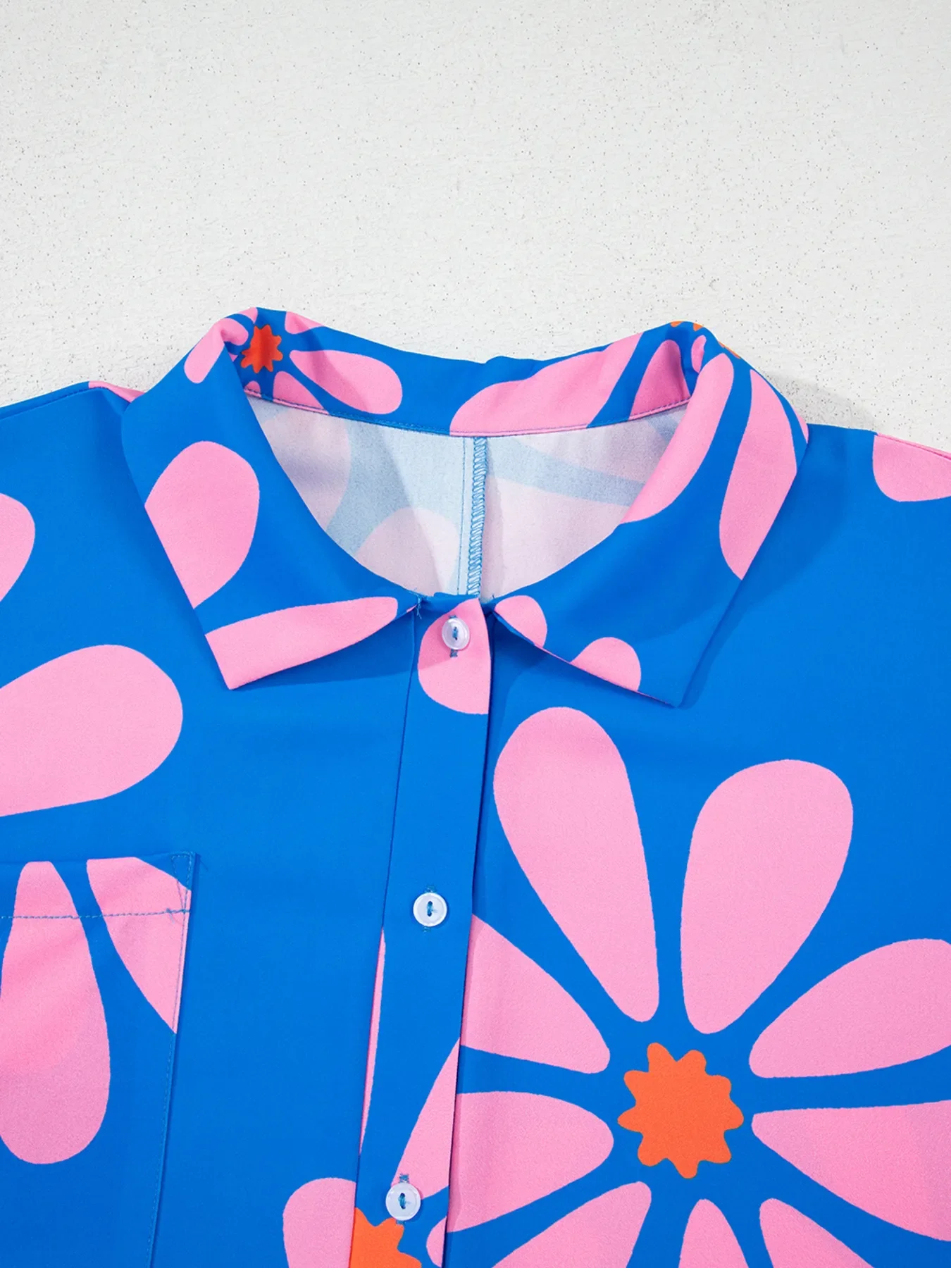 Summer Flower Print Shirt Collar Button Front Loose Romper - Image 10