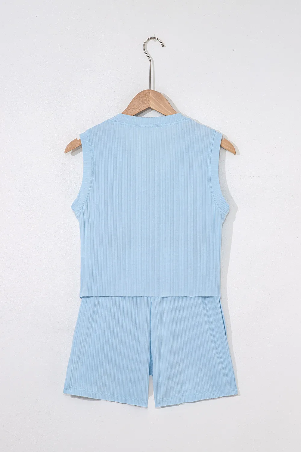 Summer Ribbed Sleeveless Drawstring Romper - Image 7