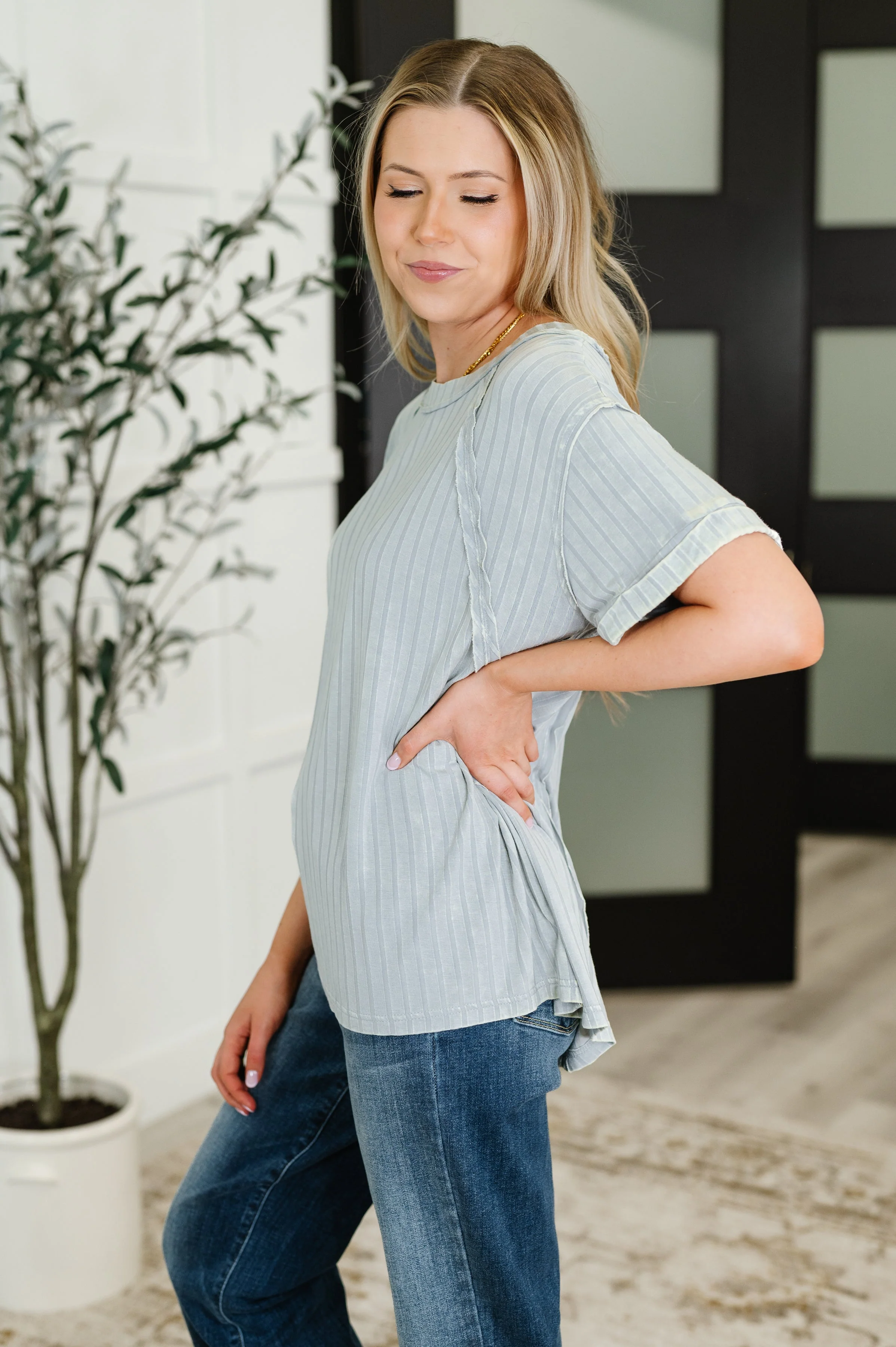Sunday's Bestie Mineral Wash Top in Light Grey - Image 4