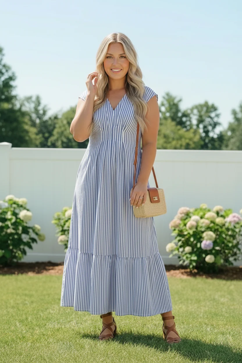 Sunny Days Striped Midi Dress in Blue - Image 8