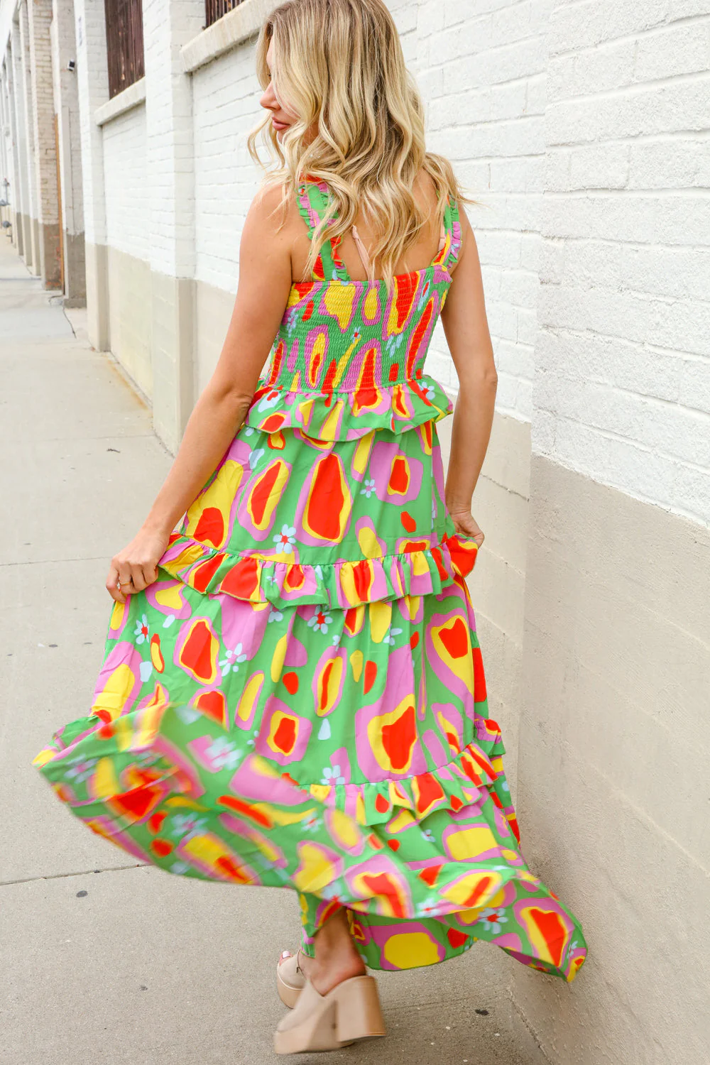 Sunny Days Abstract Print Tiered Ruffle Smocked Sleeveless Maxi - Image 21