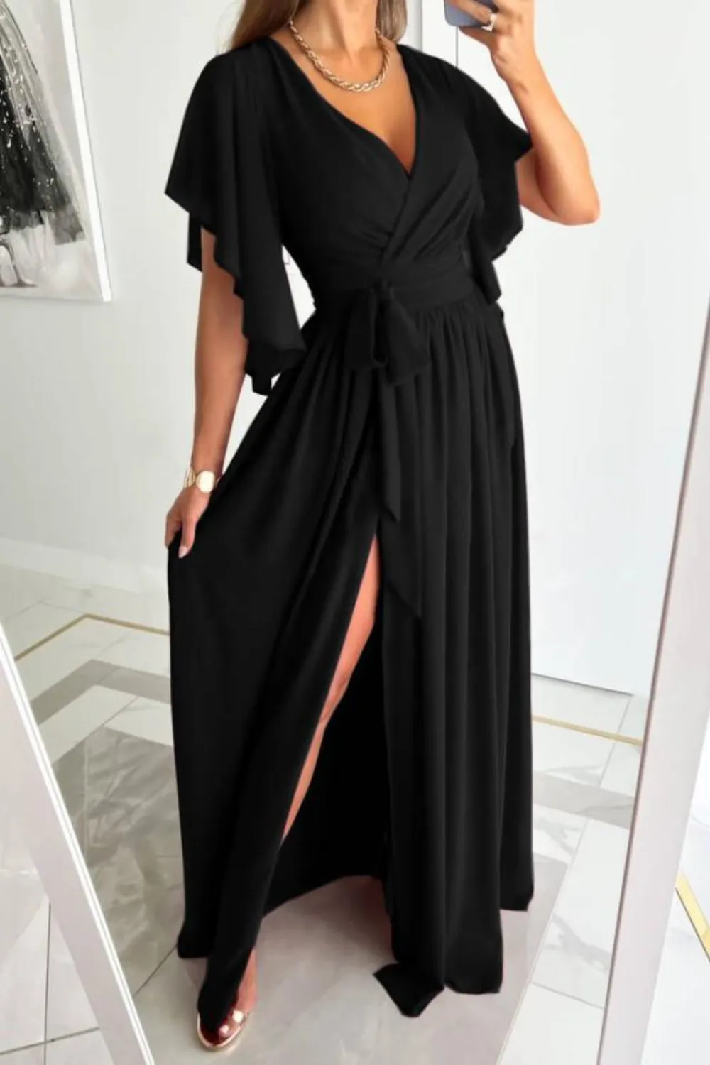 Surplice Flutter Sleeve Maxi Dress - Image 4