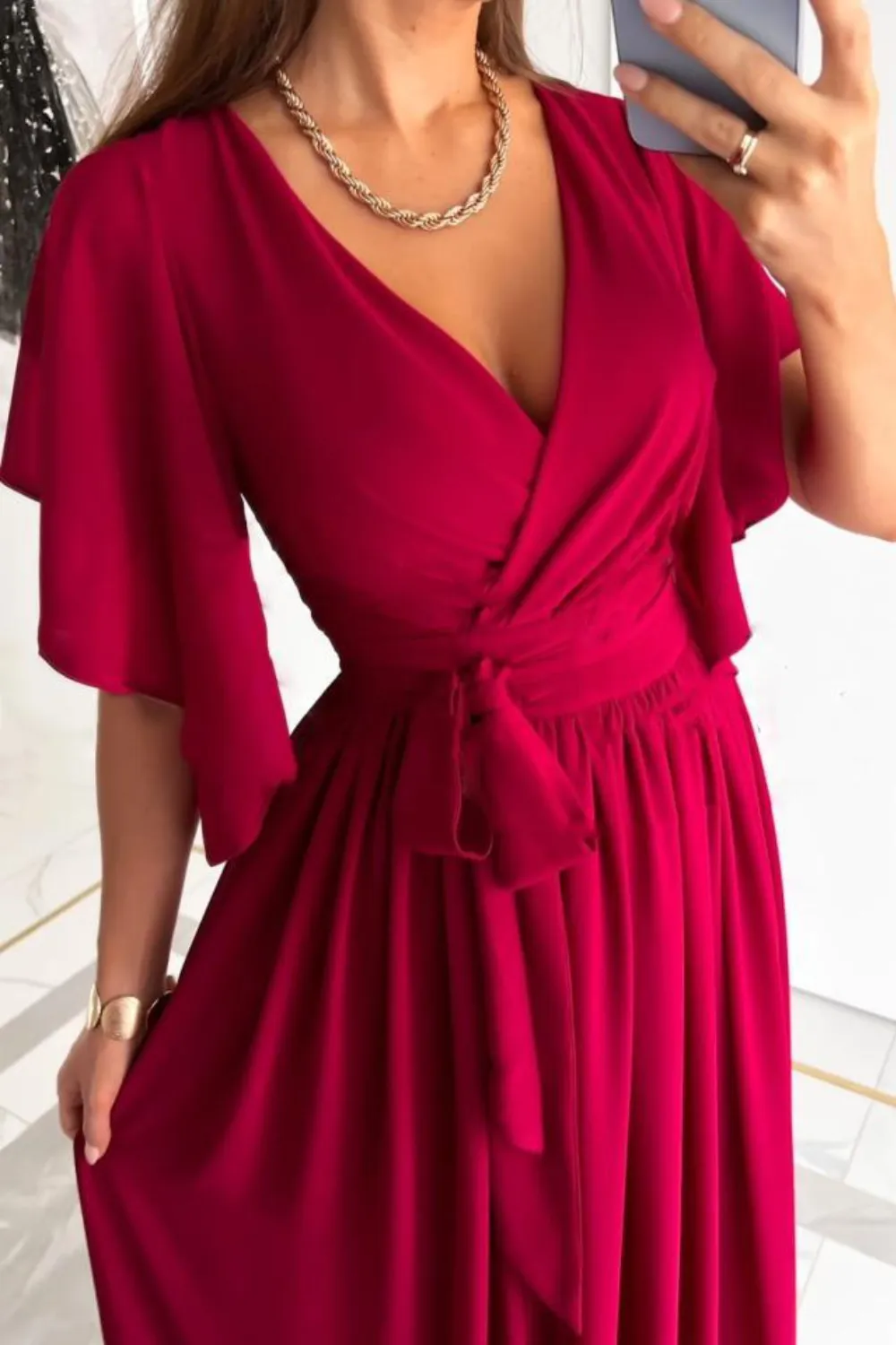 Surplice Flutter Sleeve Maxi Dress - Image 9