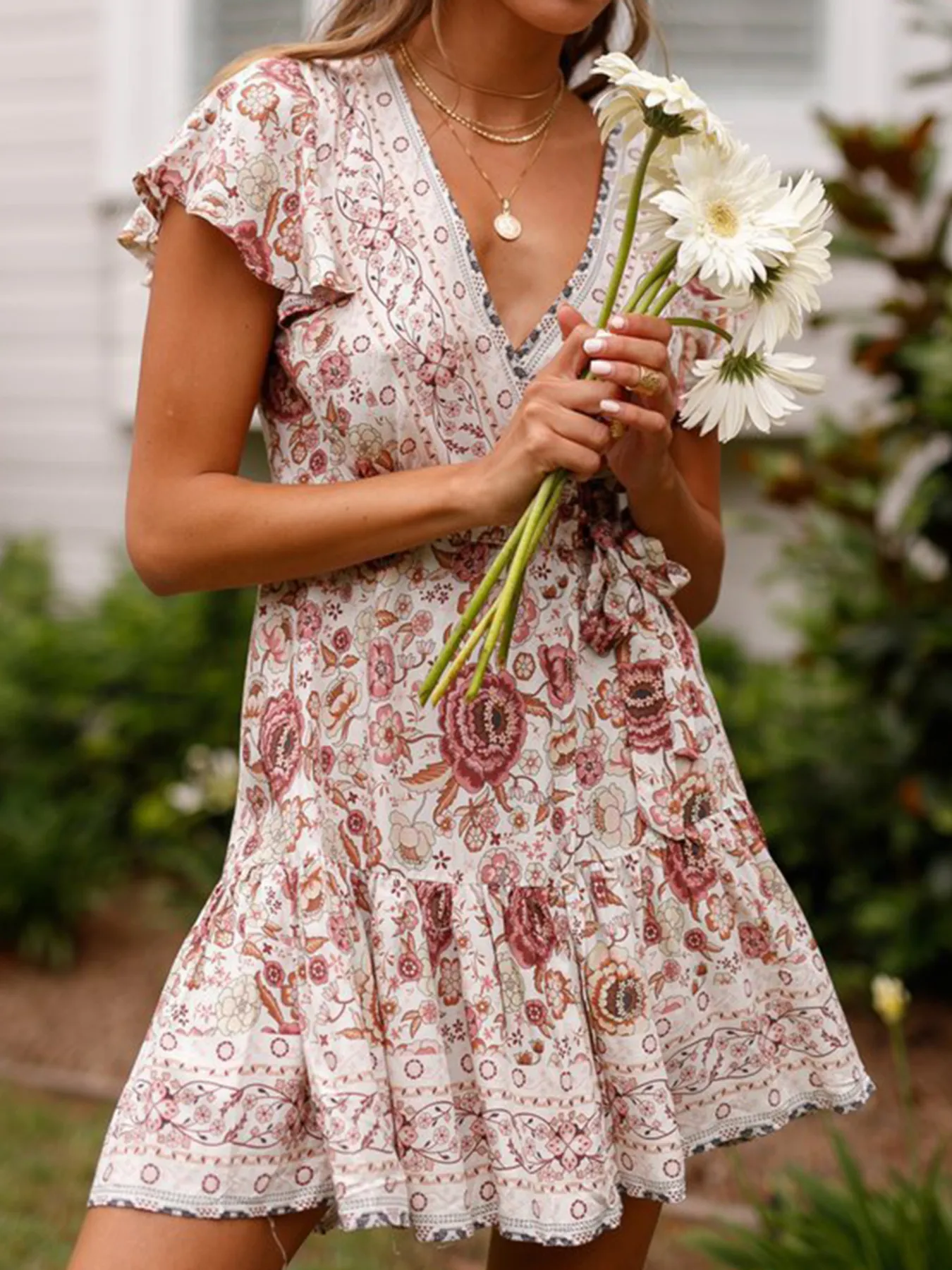 Surplice Flutter Sleeve Mini Dress - Image 2