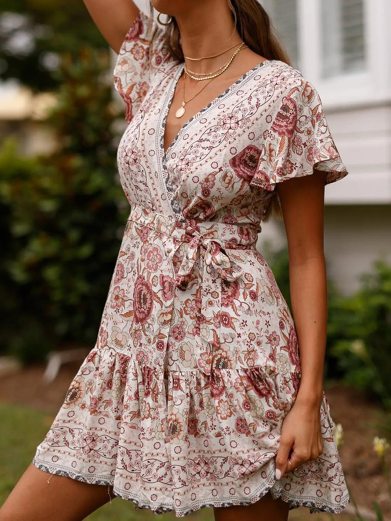 Surplice Flutter Sleeve Mini Dress - Image 4