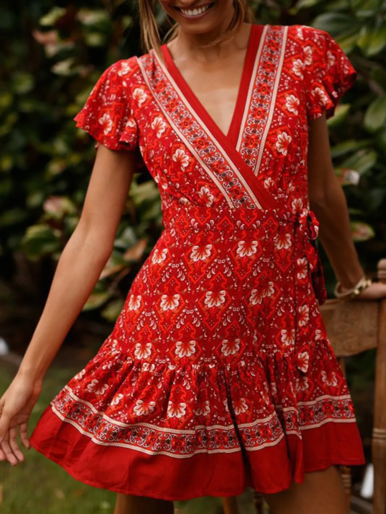 Surplice Flutter Sleeve Mini Dress - Image 5