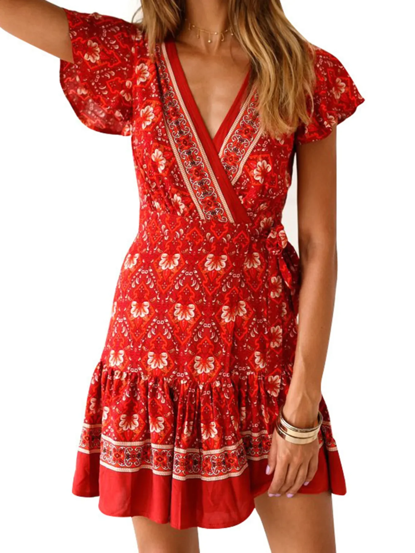 Surplice Flutter Sleeve Mini Dress - Image 7