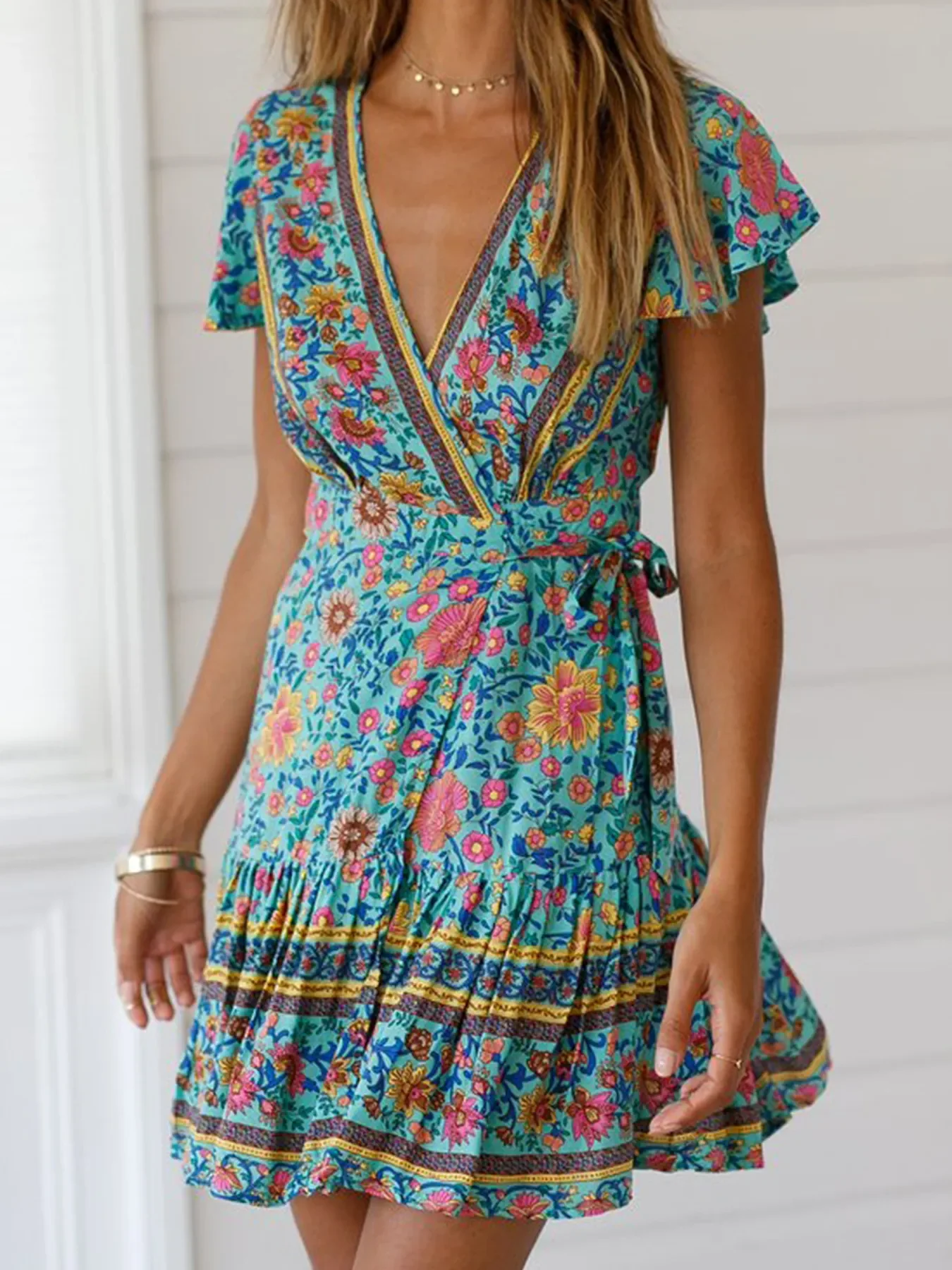 Surplice Flutter Sleeve Mini Dress - Image 9