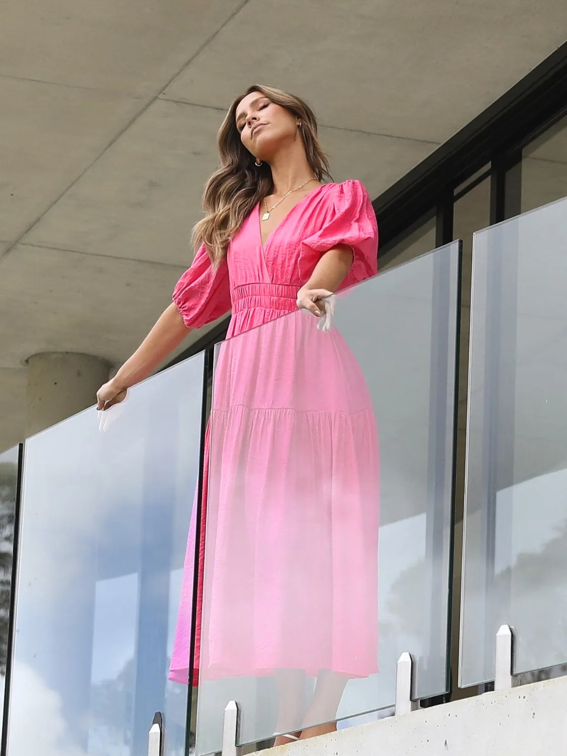 Surplice Half Puff Sleeve Midi Dress - Image 4