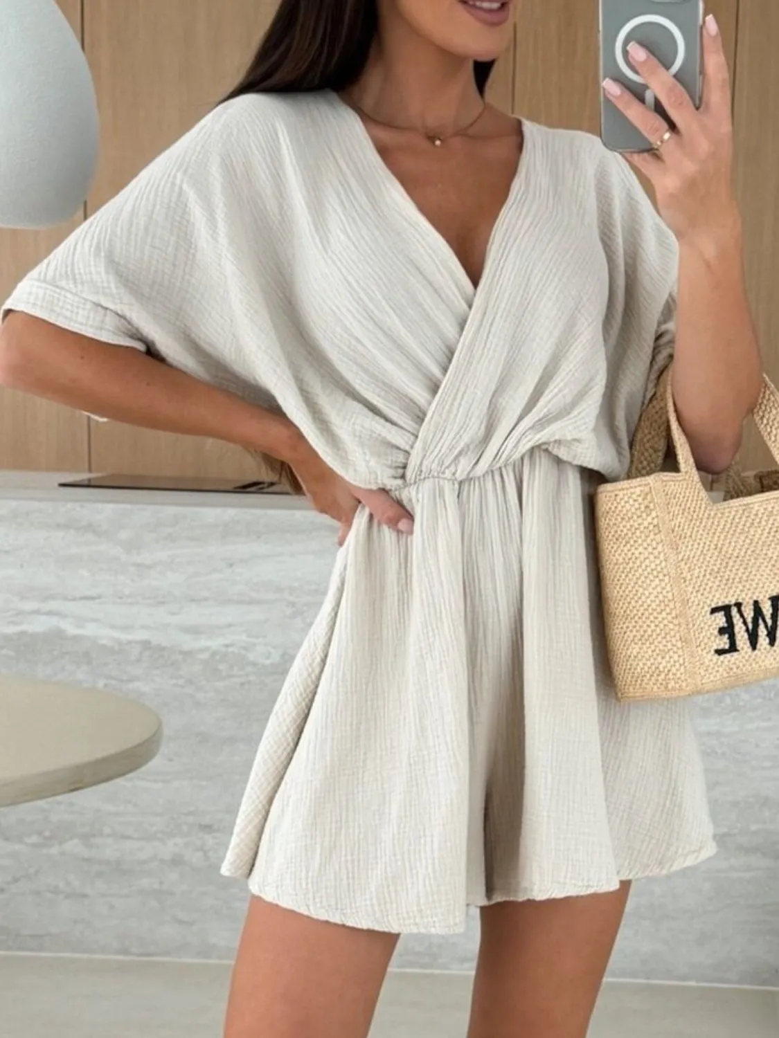 Surplice Half Sleeve Wrap Romper - Image 16