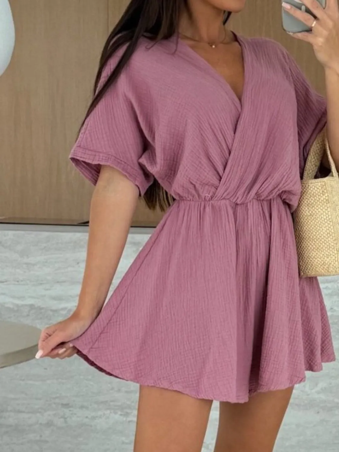 Surplice Half Sleeve Wrap Romper - Image 30