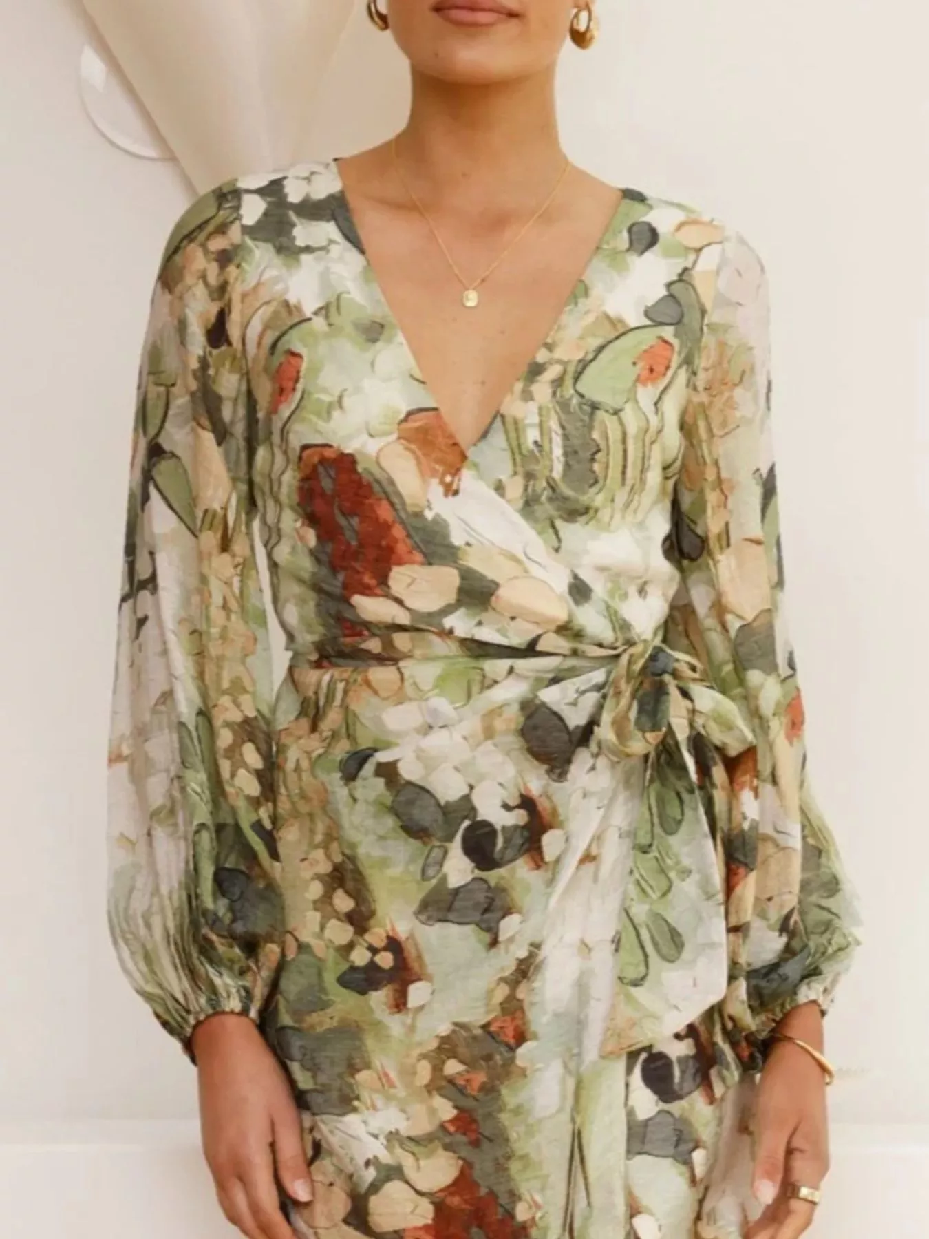 Surplice Long Sleeve Tie Waist Dress - Image 9
