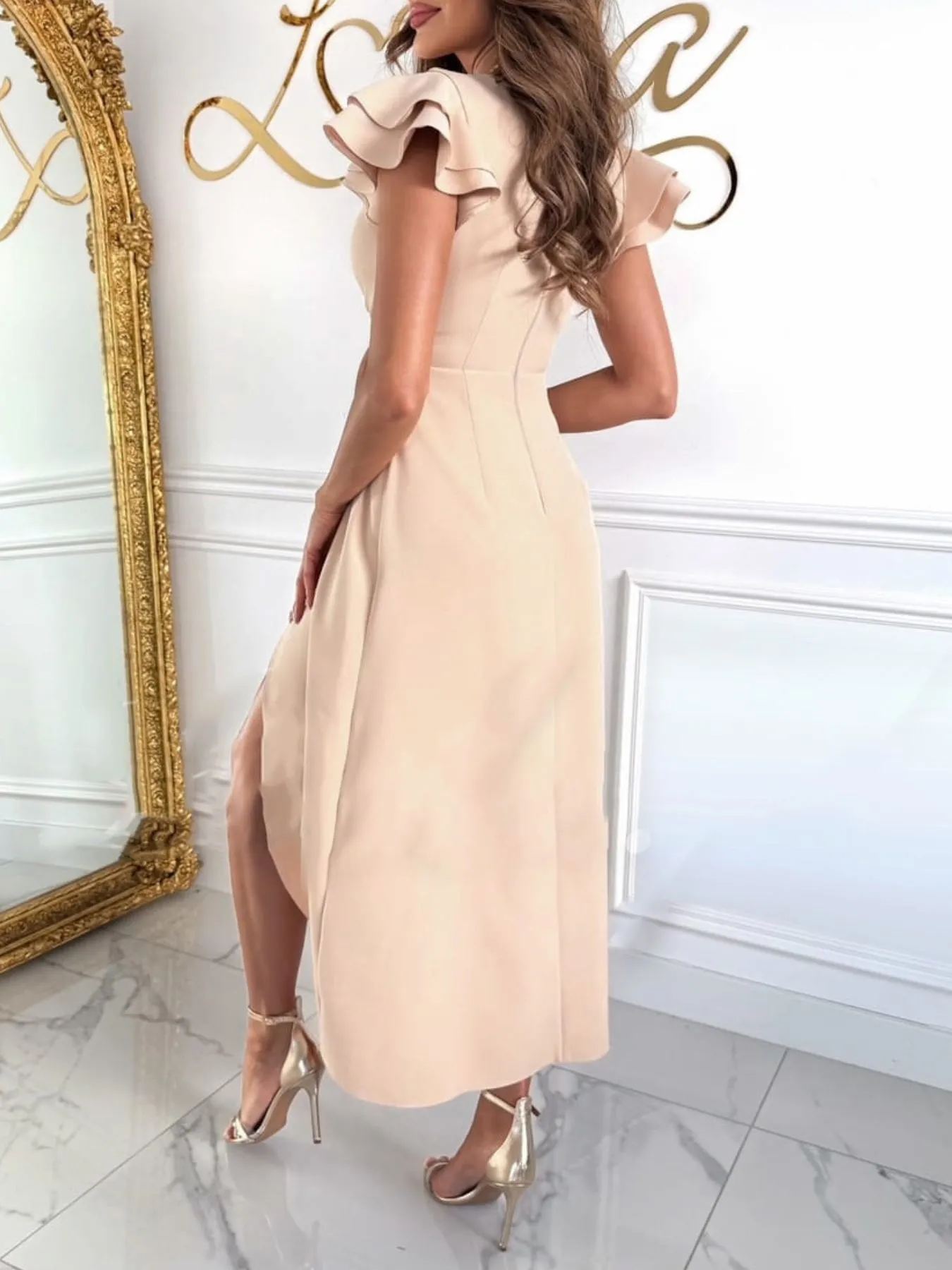 Surplice Ruffled Cap Sleeve Dress - Image 2