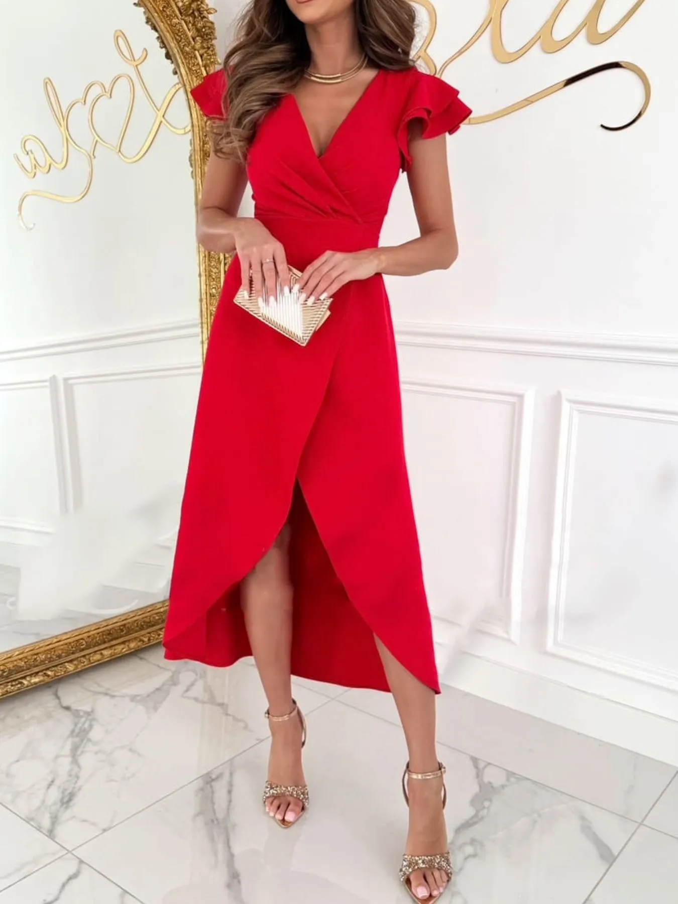 Surplice Ruffled Cap Sleeve Dress - Image 8