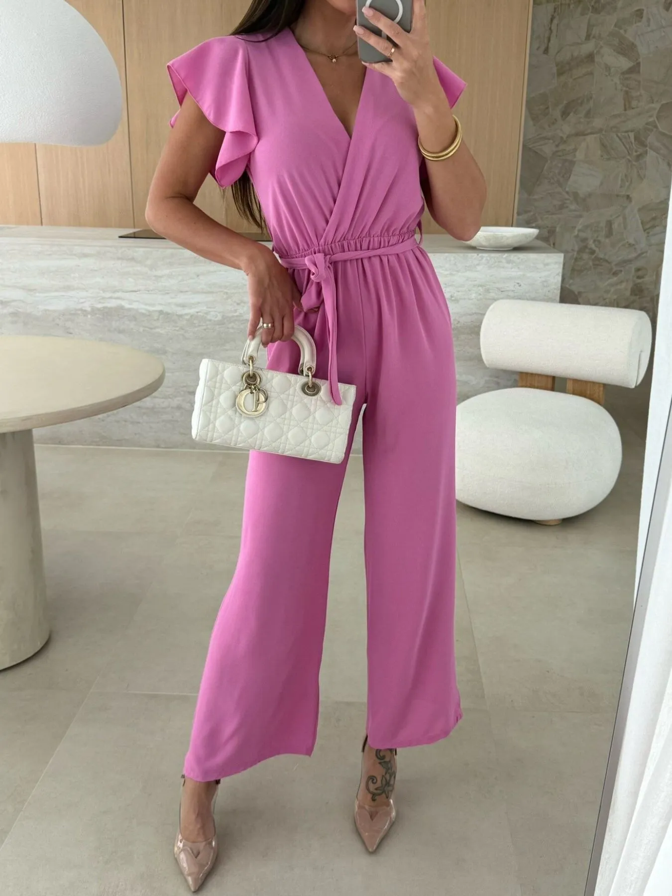 Surplice Wide Leg Belted Jumpsuit - Image 11