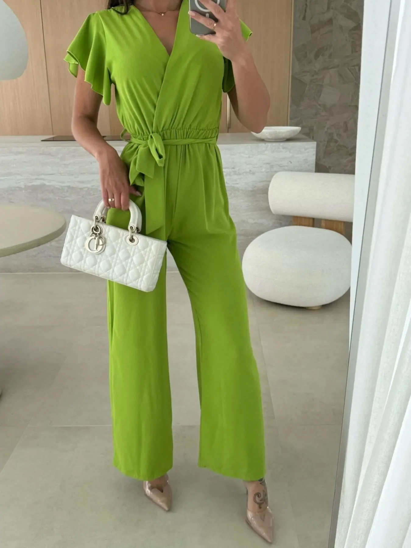 Surplice Wide Leg Belted Jumpsuit - Image 7