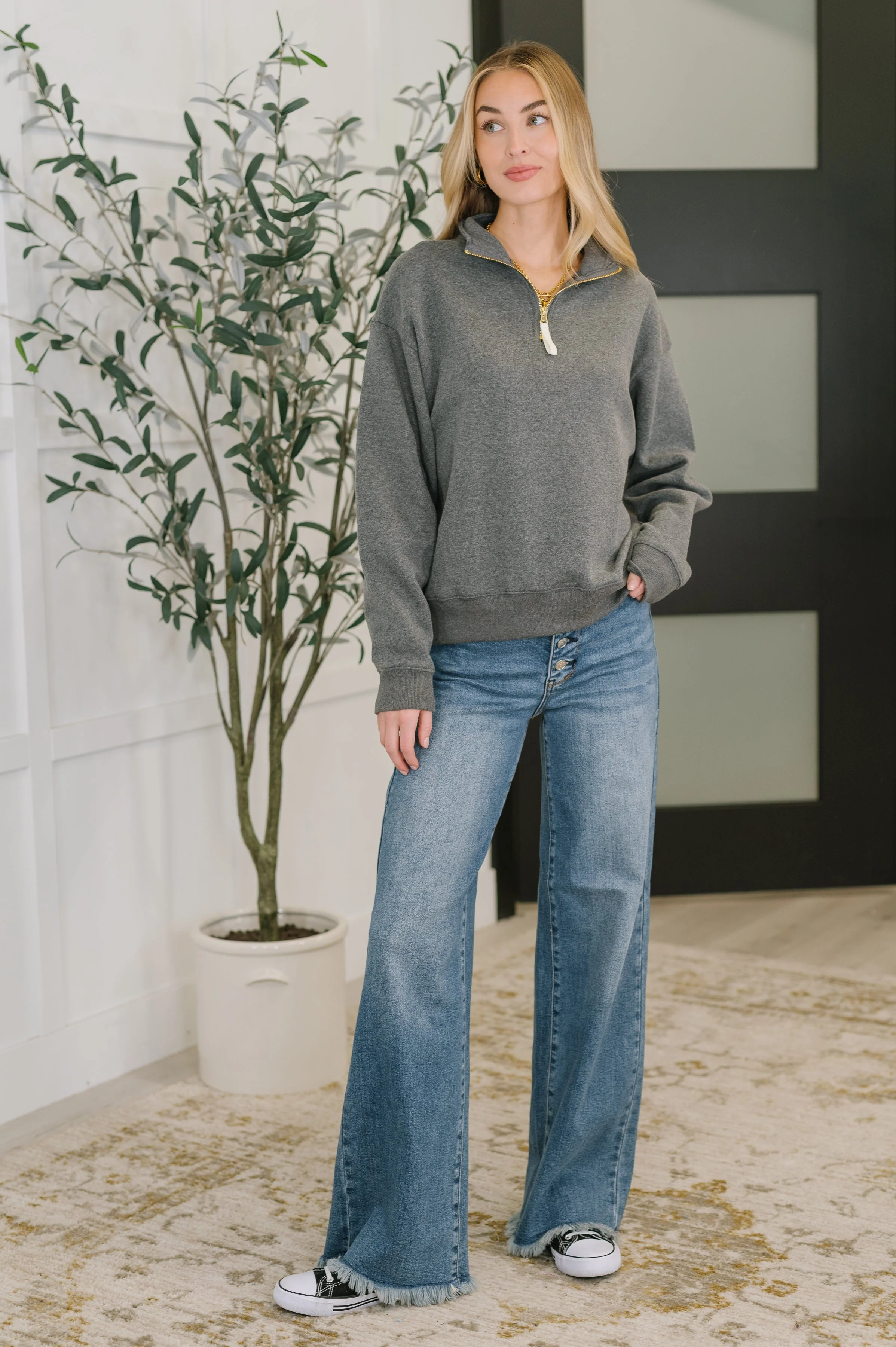 Sweater Weather Half Zip High Neck Pullover in Charcoal - Image 2